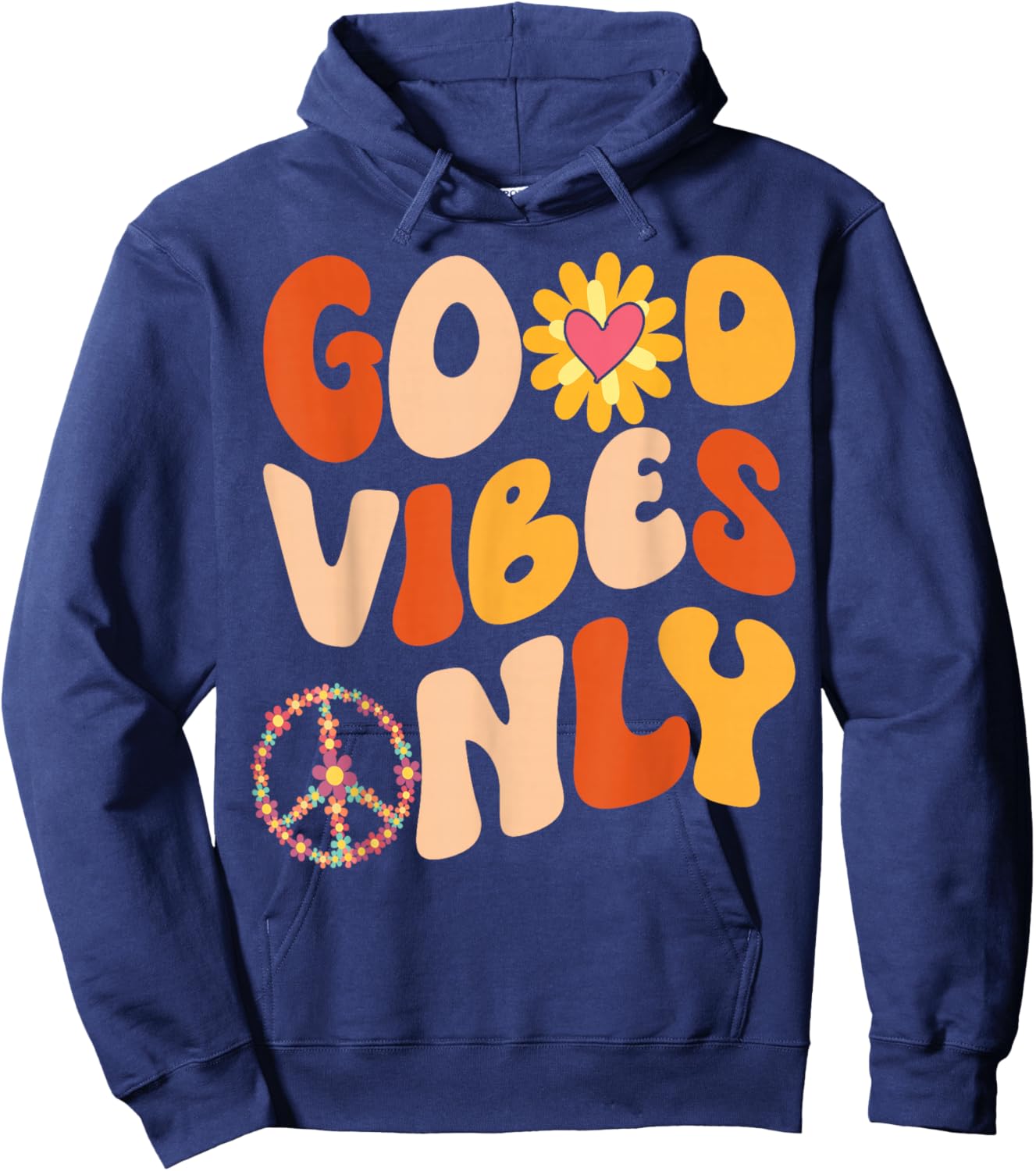 GOOD VIBES ONLY PEACE LOVE 60s 70s Tie Dye Groovy Hippie Hoodie - Hoodie | Navy
