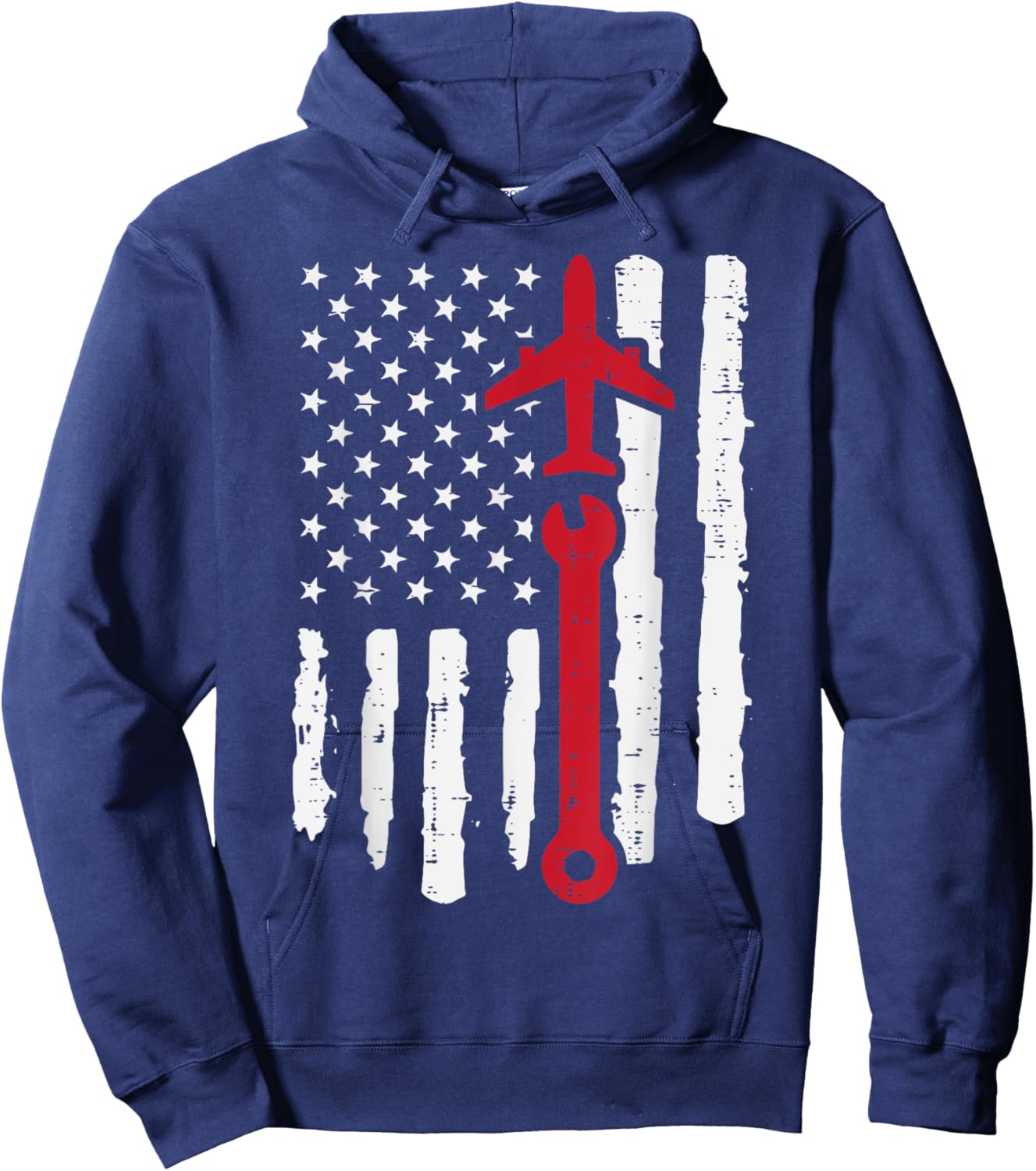 US Flag Airplane Wrench Aircraft Mechanic Patriot Men Women Hoodie - Hoodie | Navy