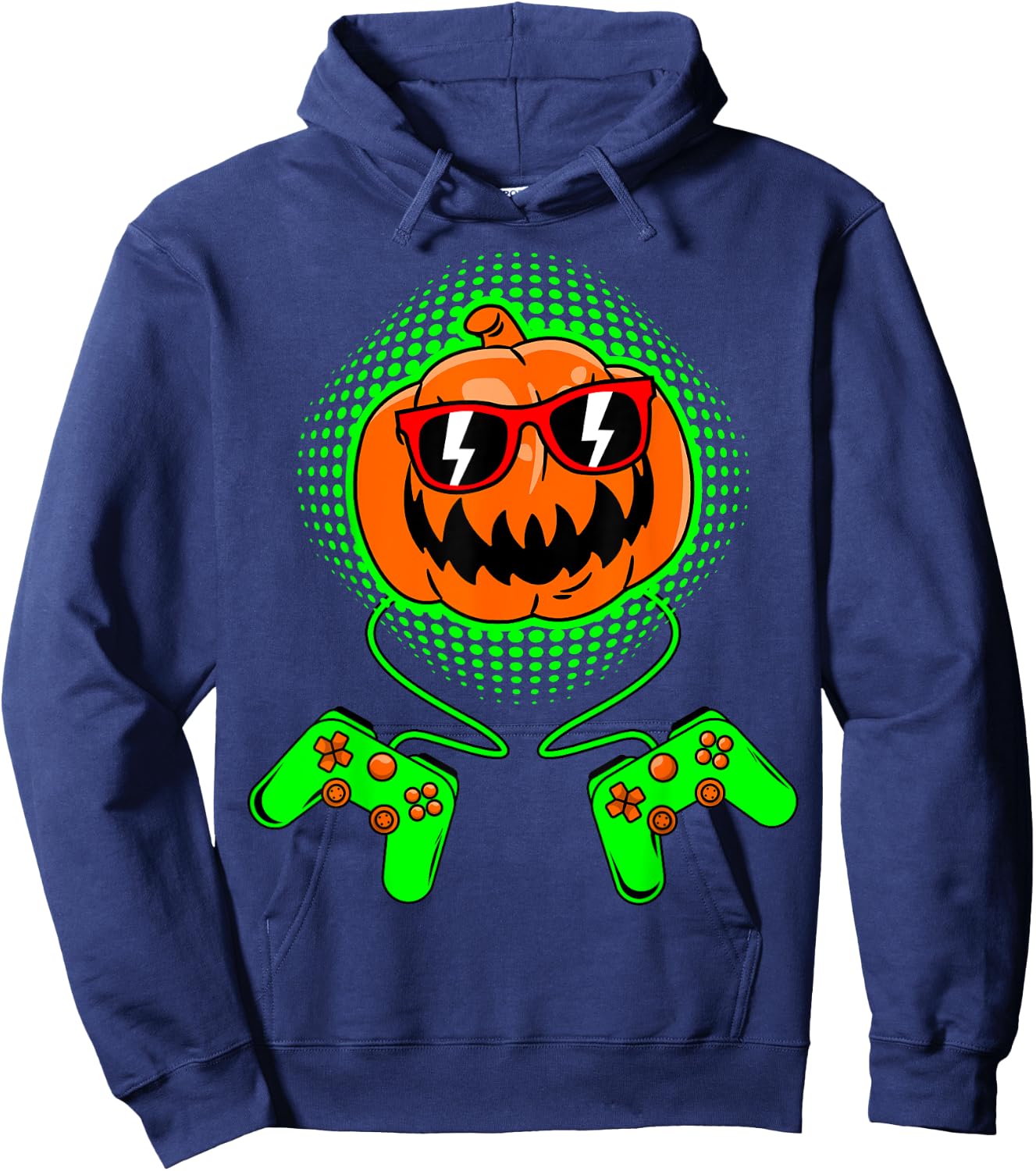 Boys Halloween Jack O Lantern Gamer Kids Men Halloween Hoodie - Hoodie | Navy