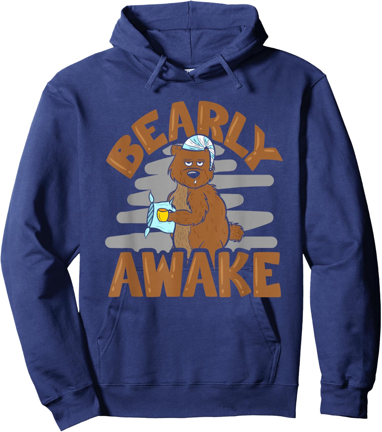 Bearly Awake Sleepy Bear in Pyjamas with Coffee Hoodie - Hoodie | Navy