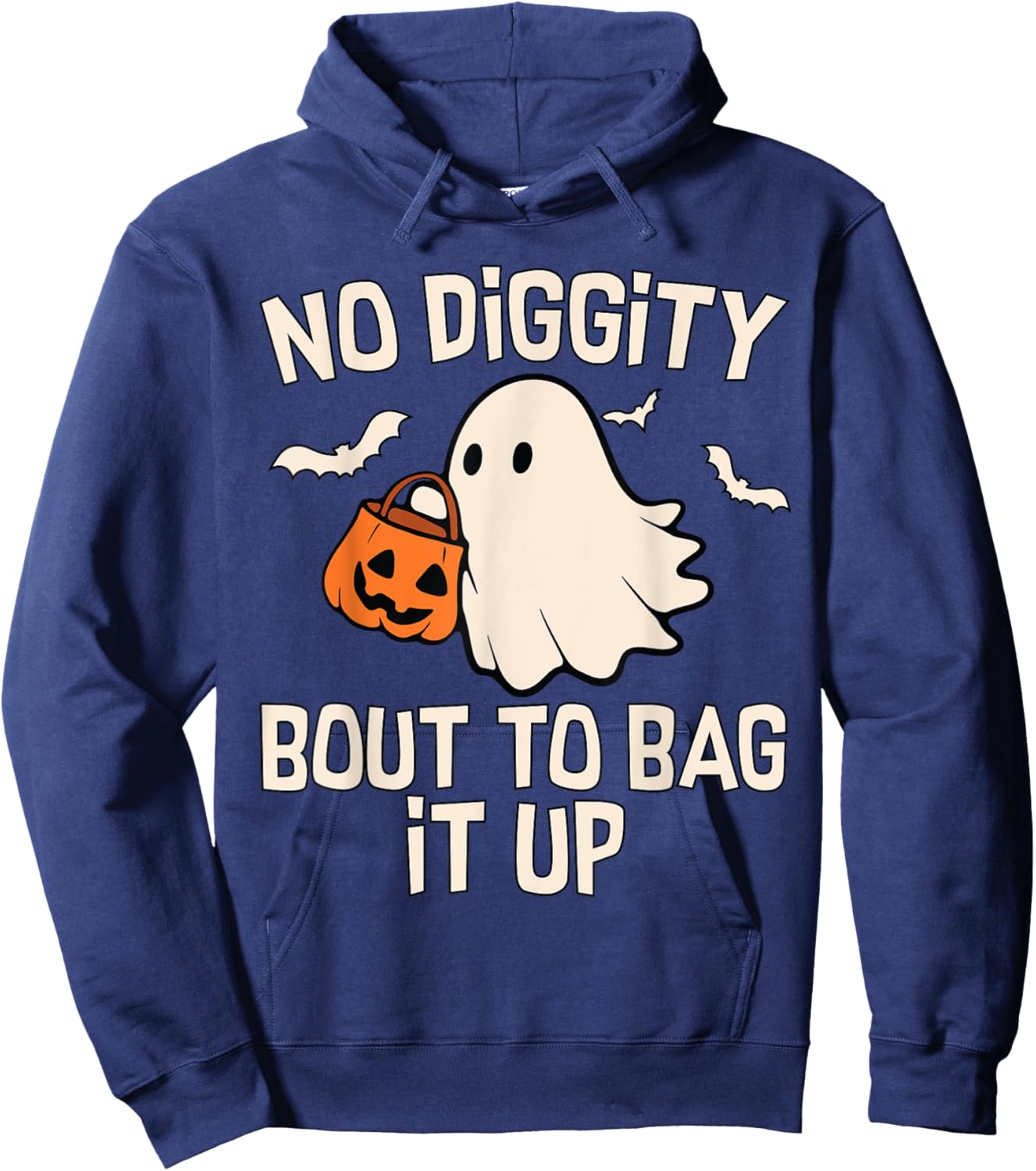 No Diggity Bout To Bag It Up Cute Ghost Halloween Kids Candy Hoodie - Hoodie | Navy