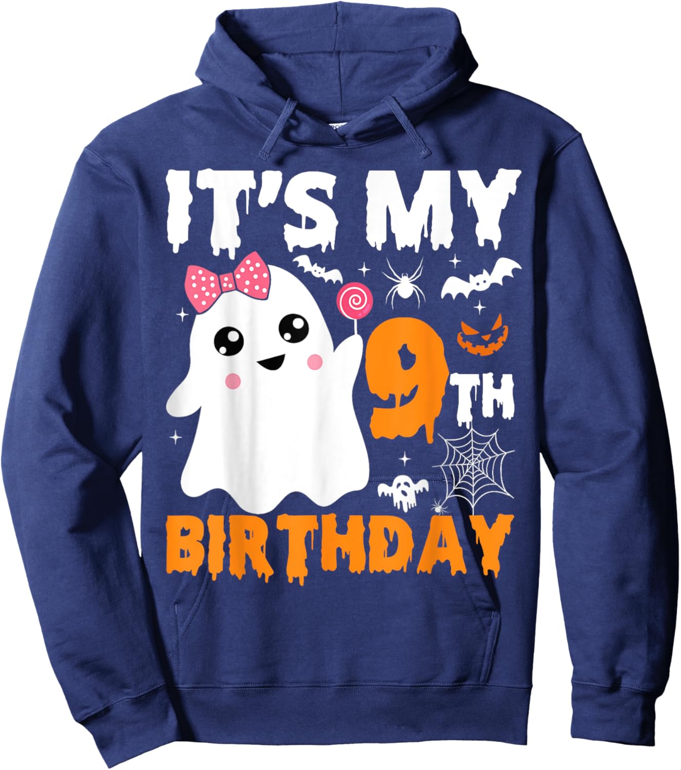 It's My 9th Birthday 9 Years Old Ghost Pumpkin Halloween Hoodie - Hoodie | Navy