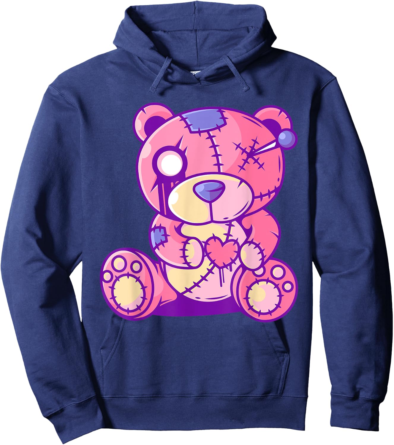 Pastel Goth Teddy Bear Japanese Anime Kawaii Menhera Hoodie - Hoodie | Navy
