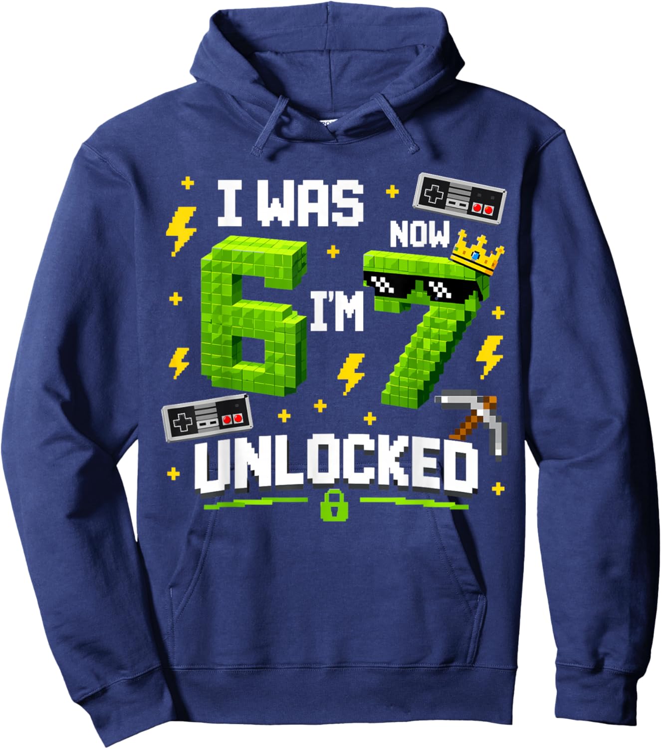 7th Birthday I was 6 Now I'm 7 Unlocked 67 Boys Kids Youth Hoodie - Hoodie | Navy