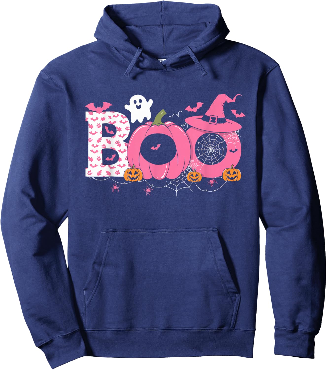 Boo Halloween Pumpkin Pink Ribbon Witch Breast Cancer Hoodie - Hoodie | Navy