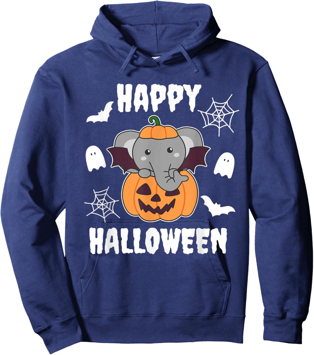 Elephant Happy Halloween Pumpkin Bat Elephant Hoodie - Hoodie | Navy