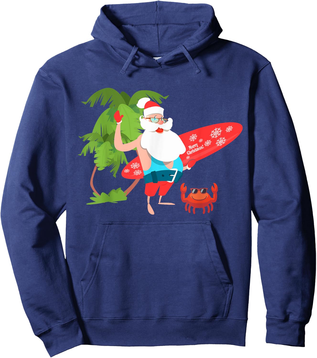 Santa Claus Hawaii Beach Funny Christmas in July Men Women Hoodie - Hoodie | Navy
