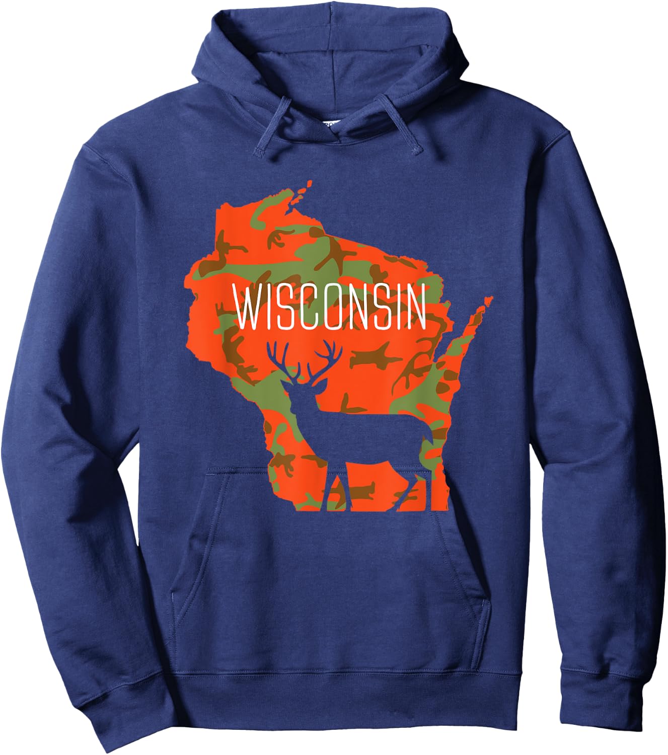 Wisconsin Blaze Orange Camouflage Deer Hunter Silhouette Hoodie - Hoodie | Navy