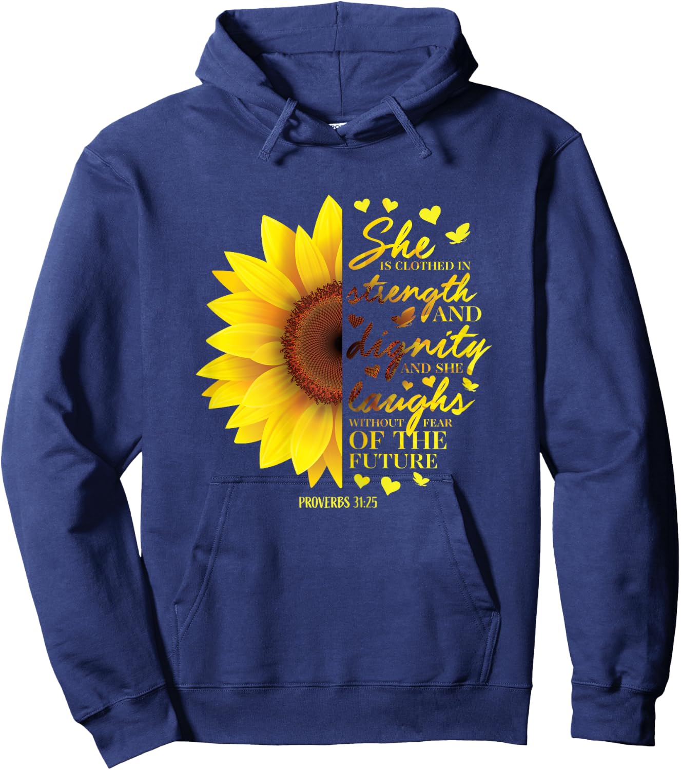 Sunflower Christian Gifts Women Proverbs 31 Bible Verses Her Hoodie - Hoodie | Navy