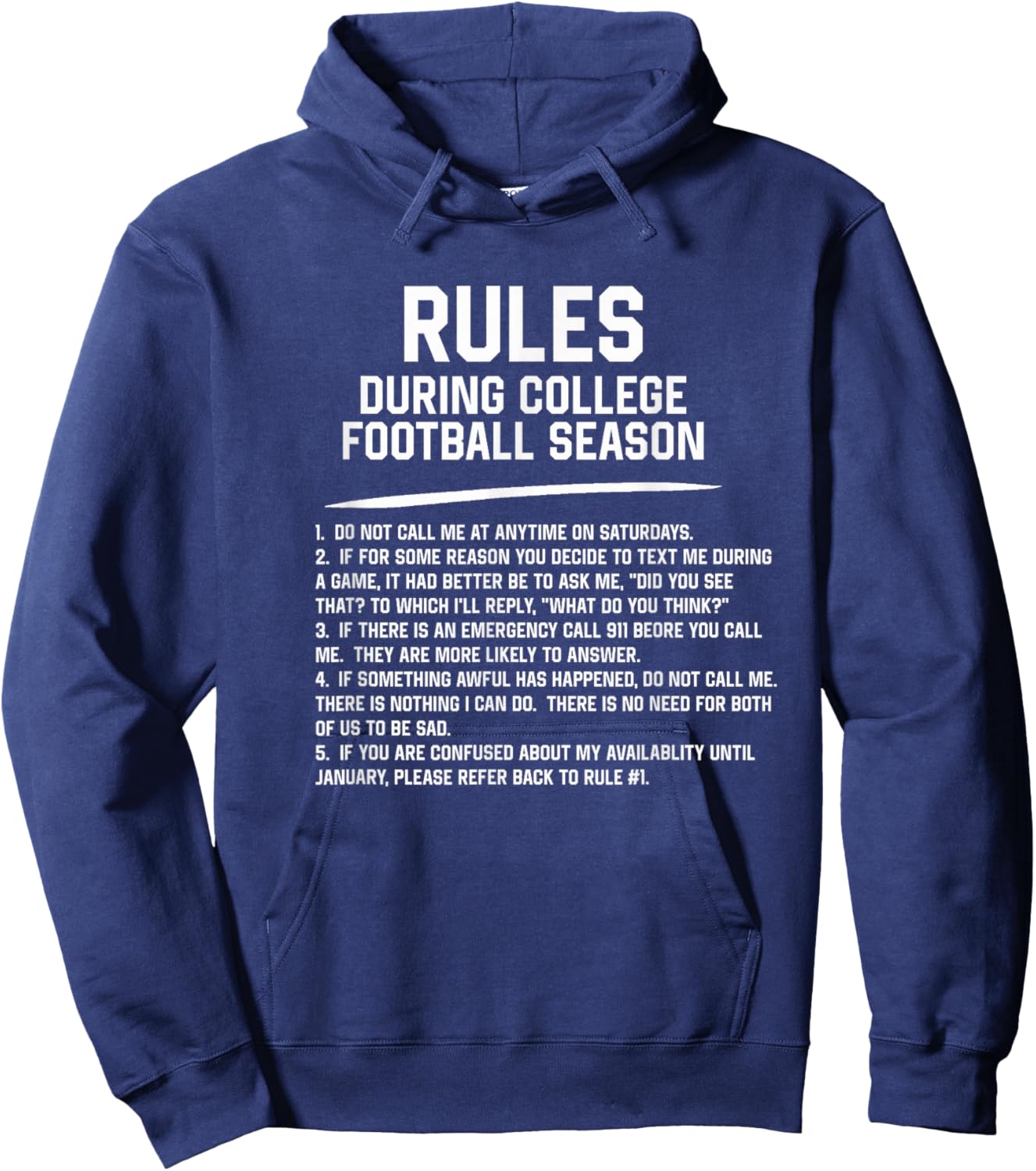 Funny Rules for College Football Season Sarcastic Sports Fan Hoodie - Hoodie | Navy