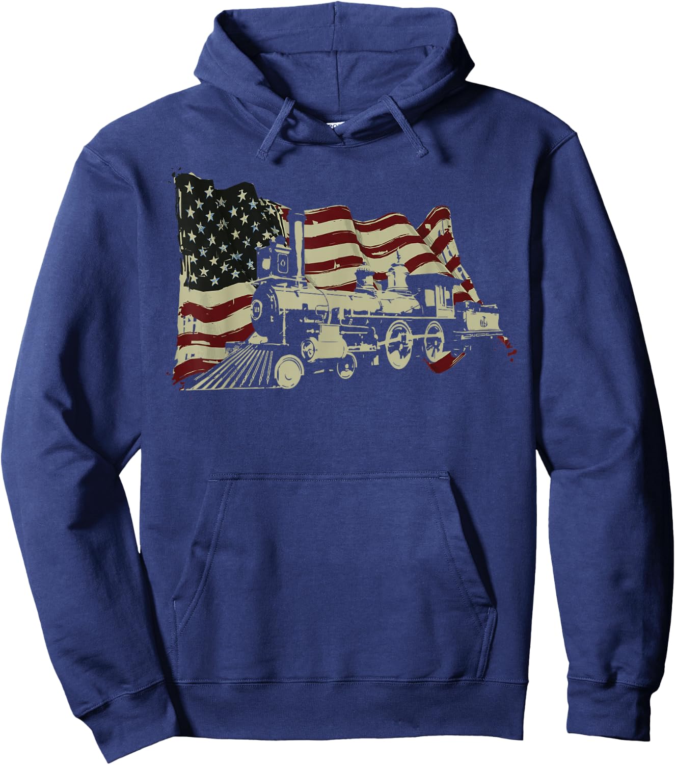 Steam Train Driver Trainspotting Locomotive American Flag Hoodie - Hoodie | Navy