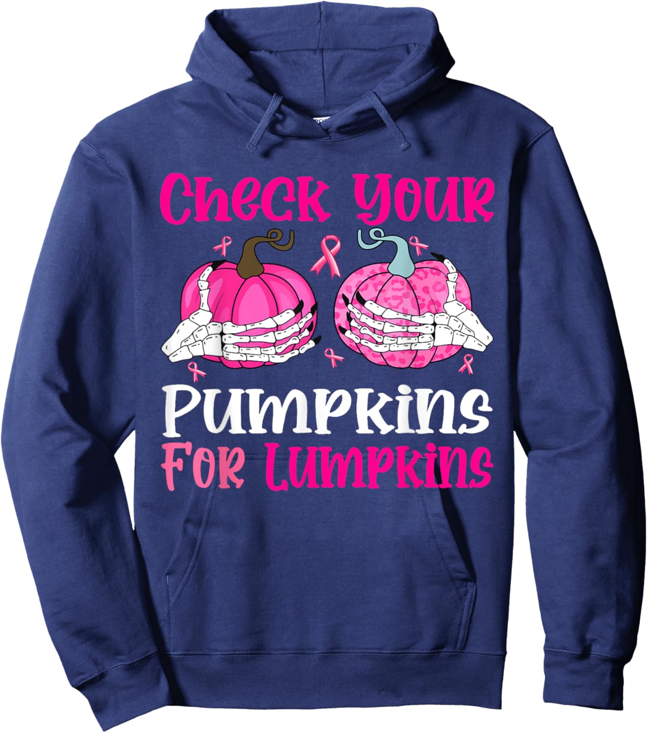Check Your Pumpkins Breast Cancer Awareness Halloween Women Hoodie - Hoodie | Navy