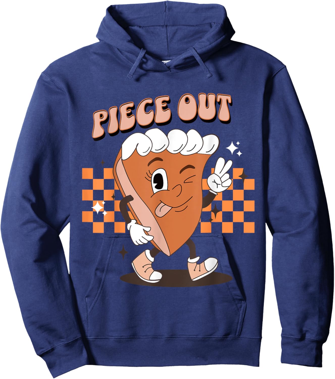Retro Pumpkin Pie Piece Out Peace Funny Thanksgiving Fall Hoodie - Hoodie | Navy