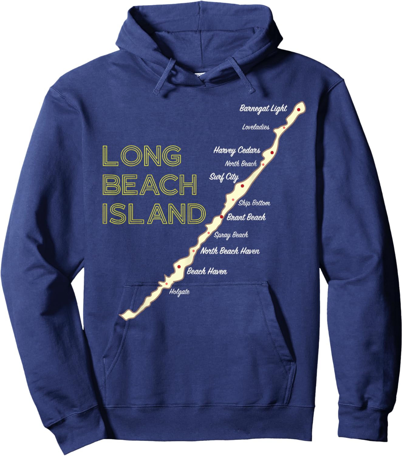 LBI NJ Long Beach Island New Jersey NJ Beach House Shore Map Hoodie - Hoodie | Navy