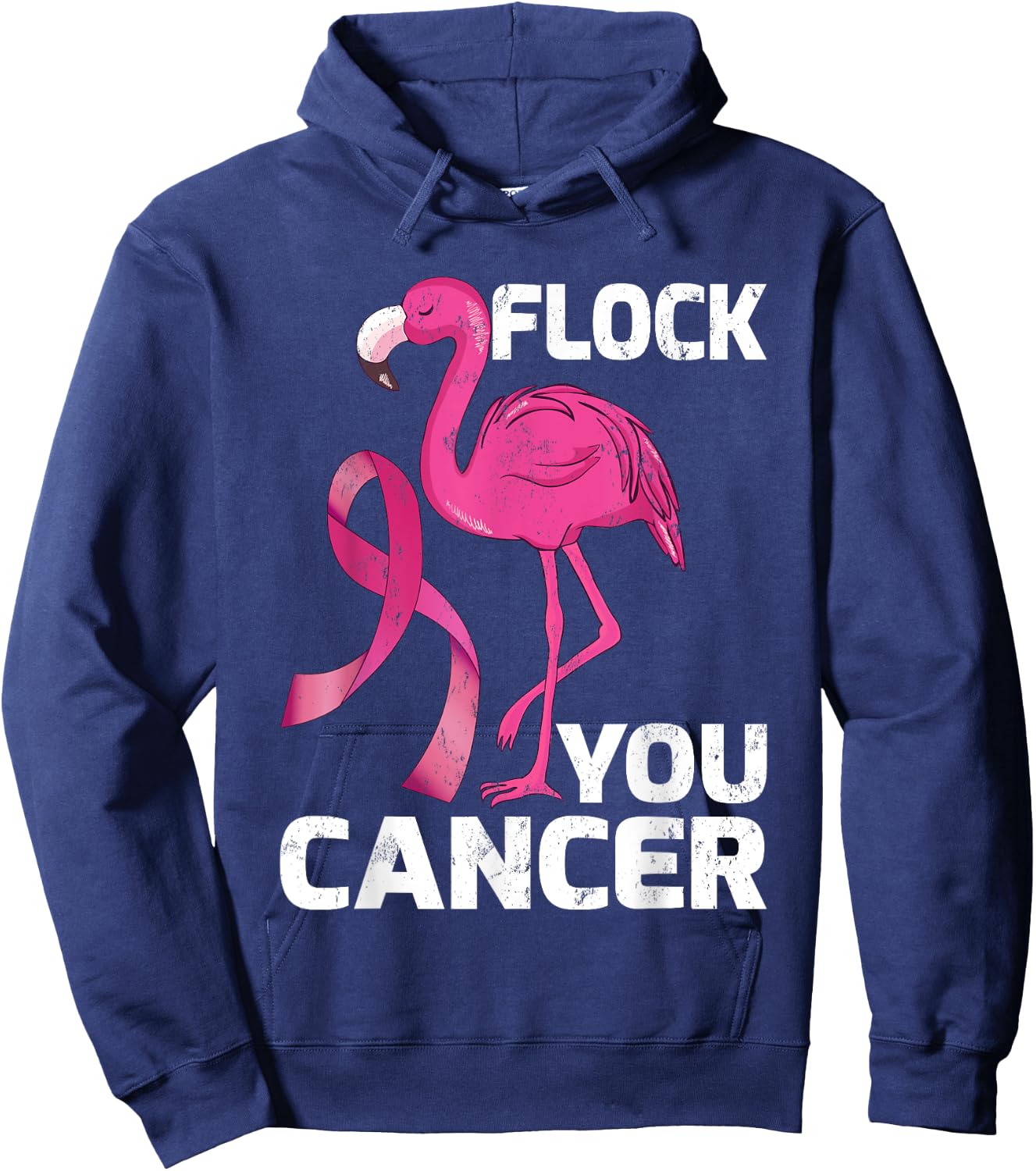 Flock You Cancer Cool Flamingo Breast Cancer Gift Hoodie - Hoodie | Navy