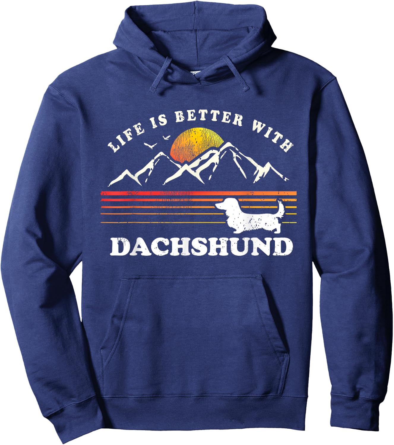 Life Better Long Haired Dachshund Vintage Dog Mom Dad Women Kids Hoodie - Hoodie | Navy