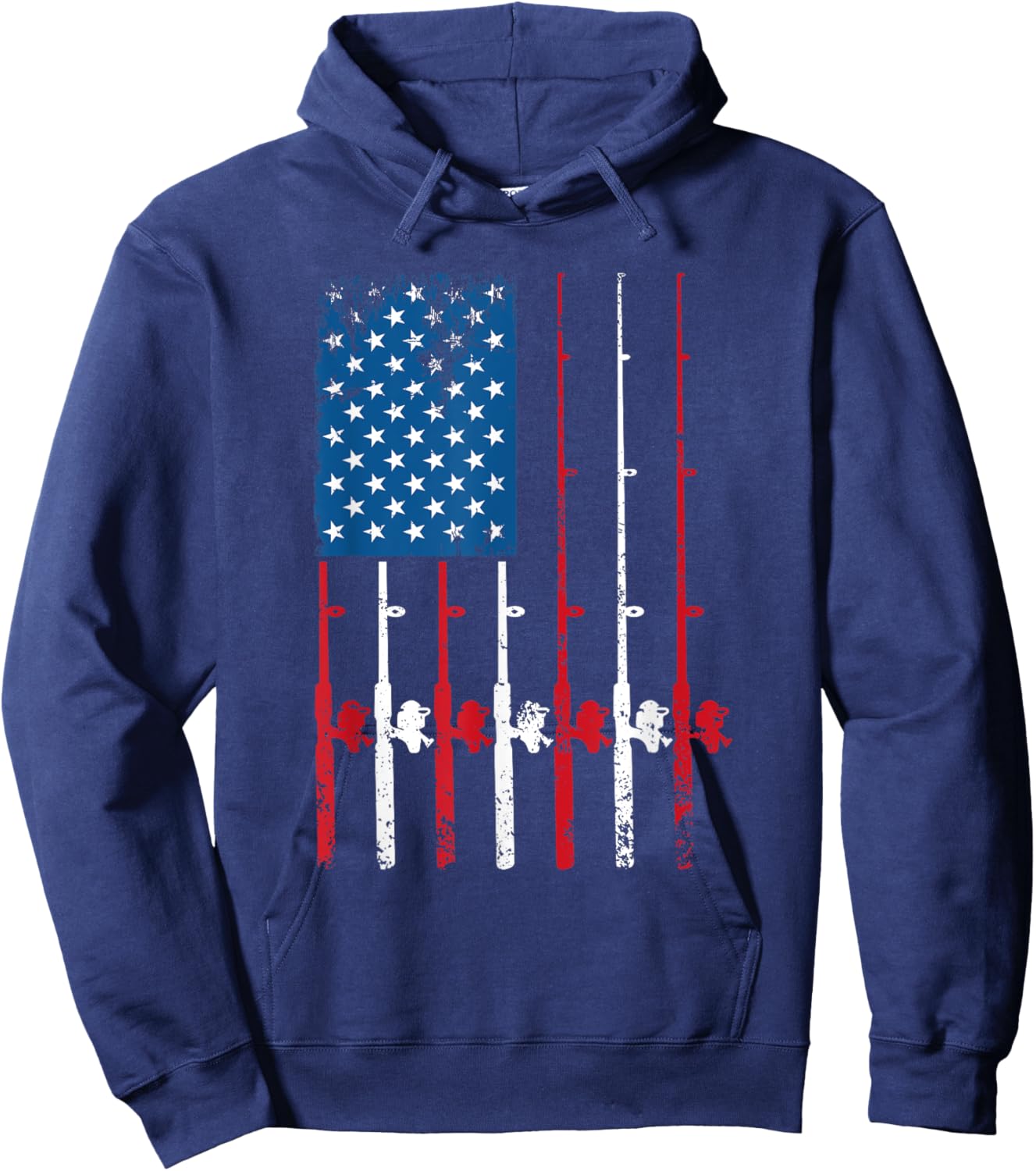 American Flag Fishing Rod Fishing Lover Vintage Fisherman Hoodie - Hoodie | Navy