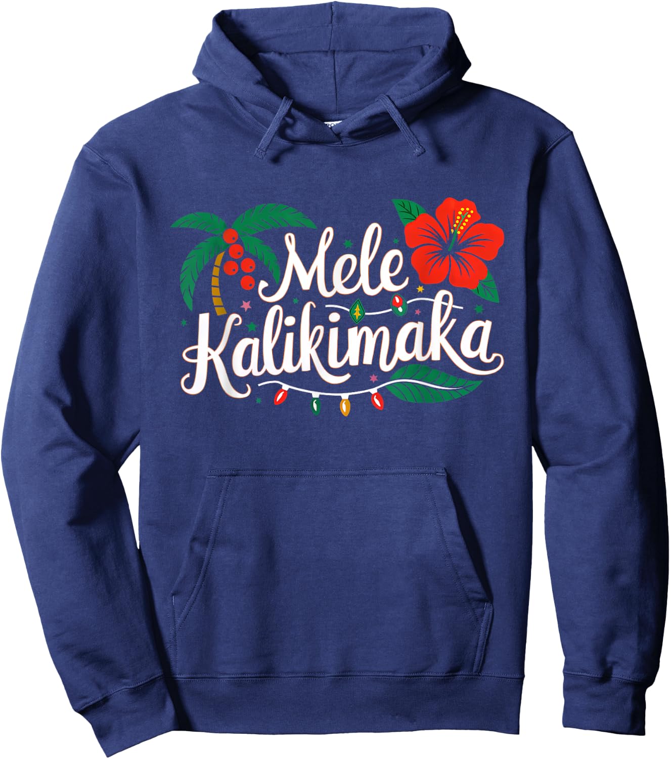 Mele Kalikimaka Hibiscus Palm Waikiki Big Island Christmas Hoodie - Hoodie | Navy
