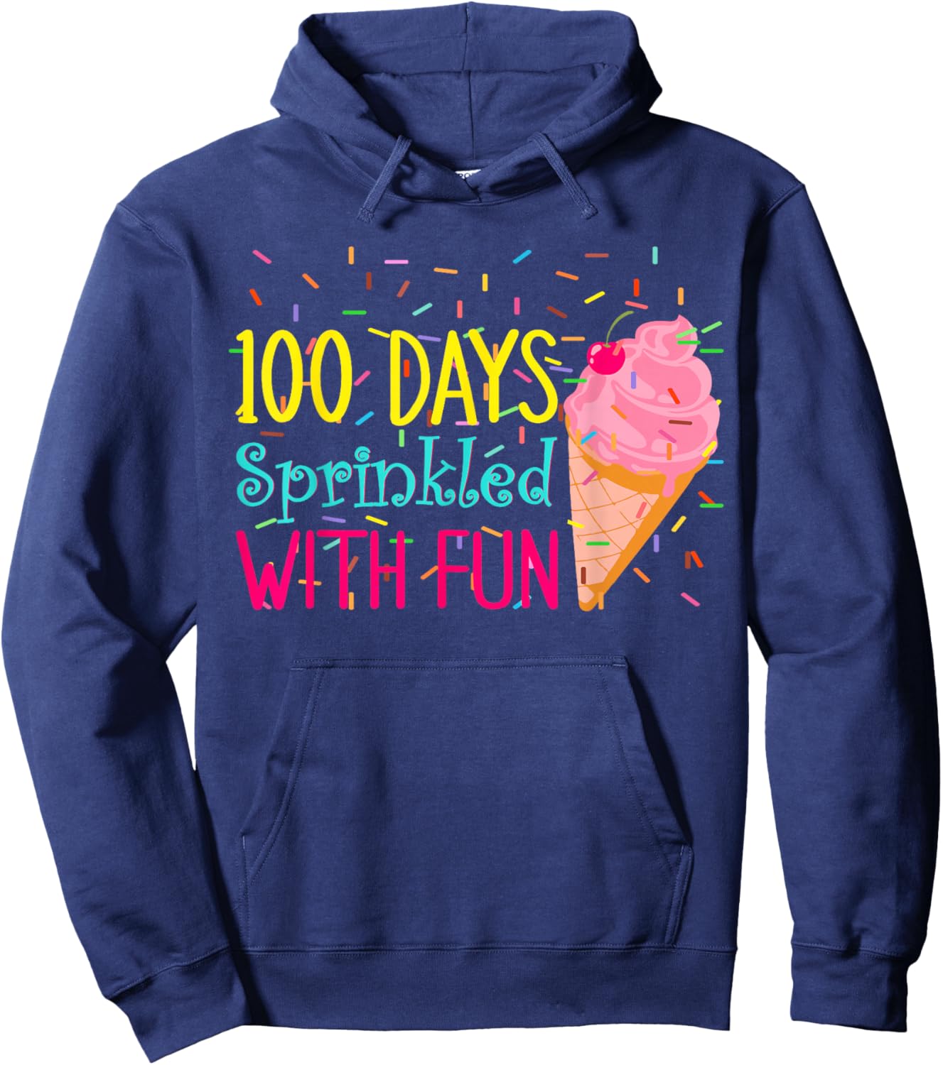 100 Days of School Ice Cream Kindergarten Girls 100th Day Hoodie - Hoodie | Navy