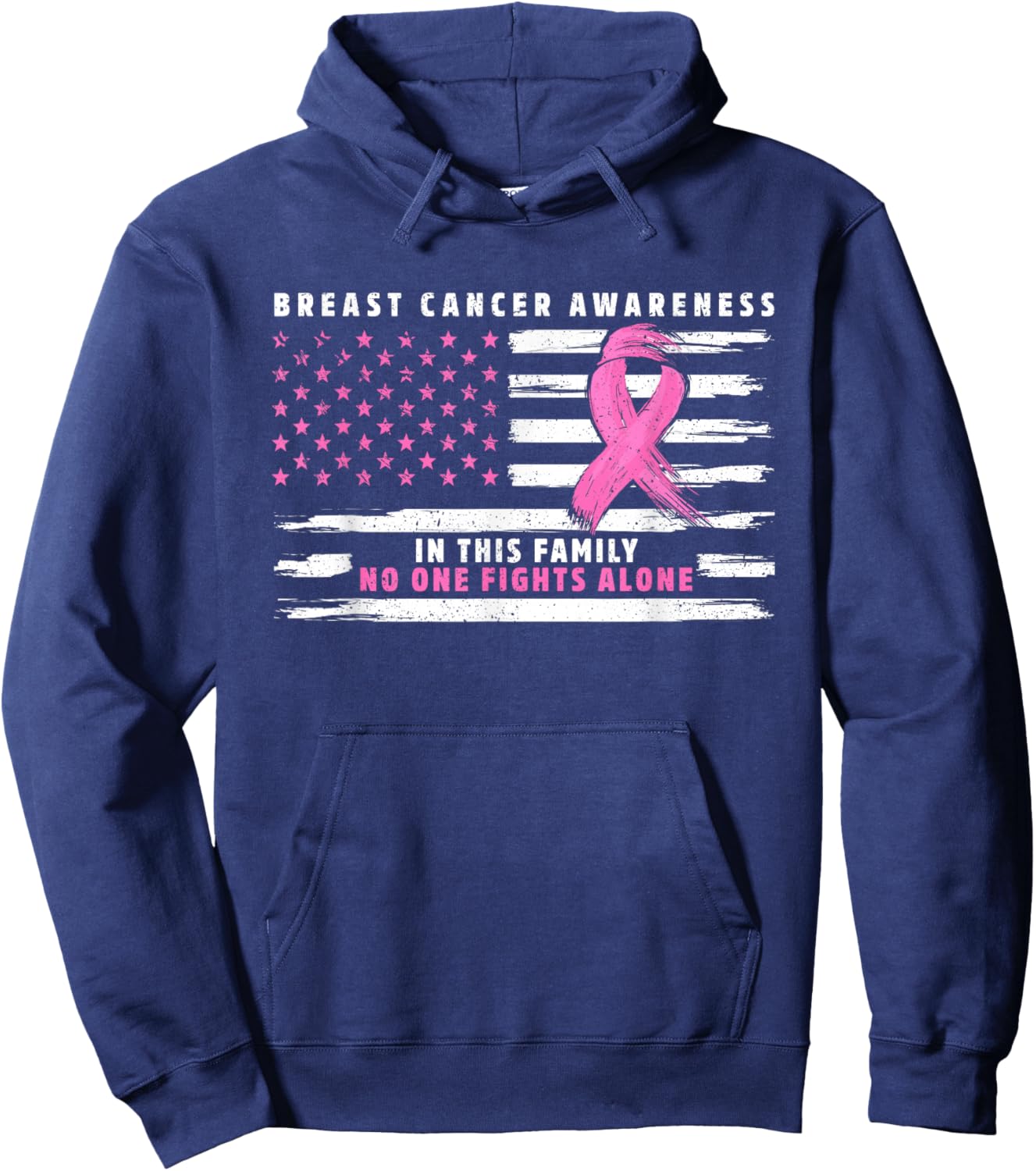 In This Family Nobody Fights Alone Pink Ribbon Breast Cancer Hoodie - Hoodie | Navy
