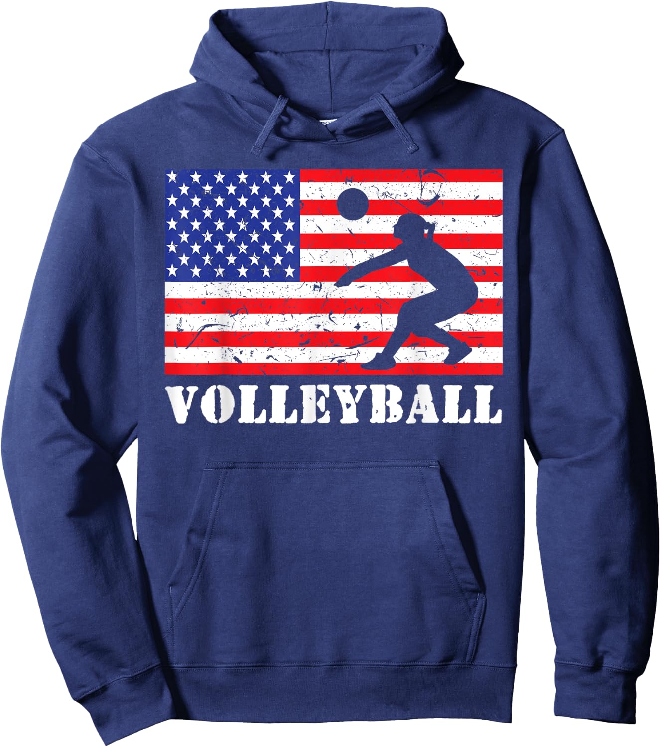 Distressed Volleyball USA American Flag Vintage Mine Player Hoodie - Hoodie | Navy
