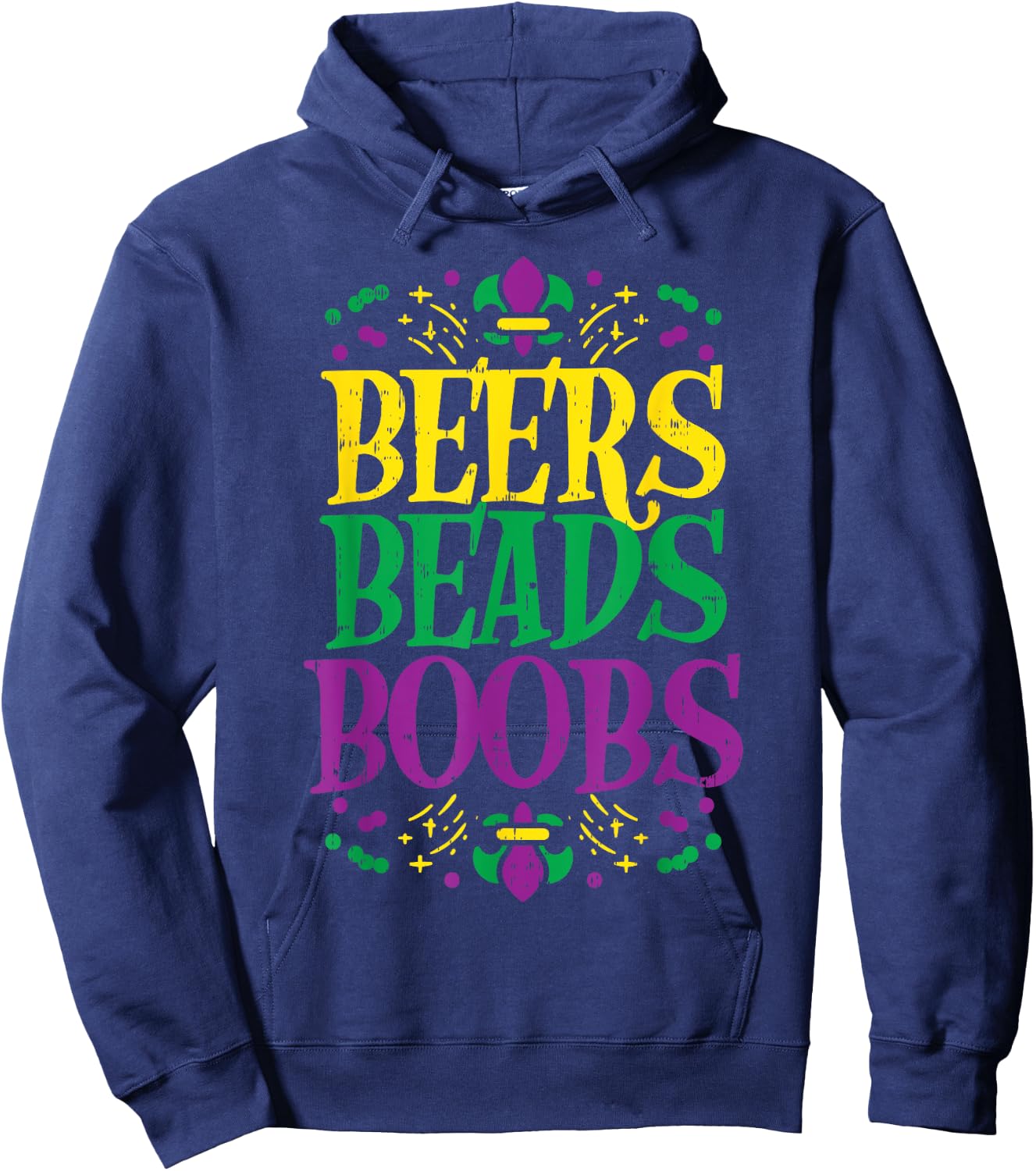 Beers Beads Boobs Funny Mardi Gras Carnival Men Boyfriend Hoodie - Hoodie | Navy