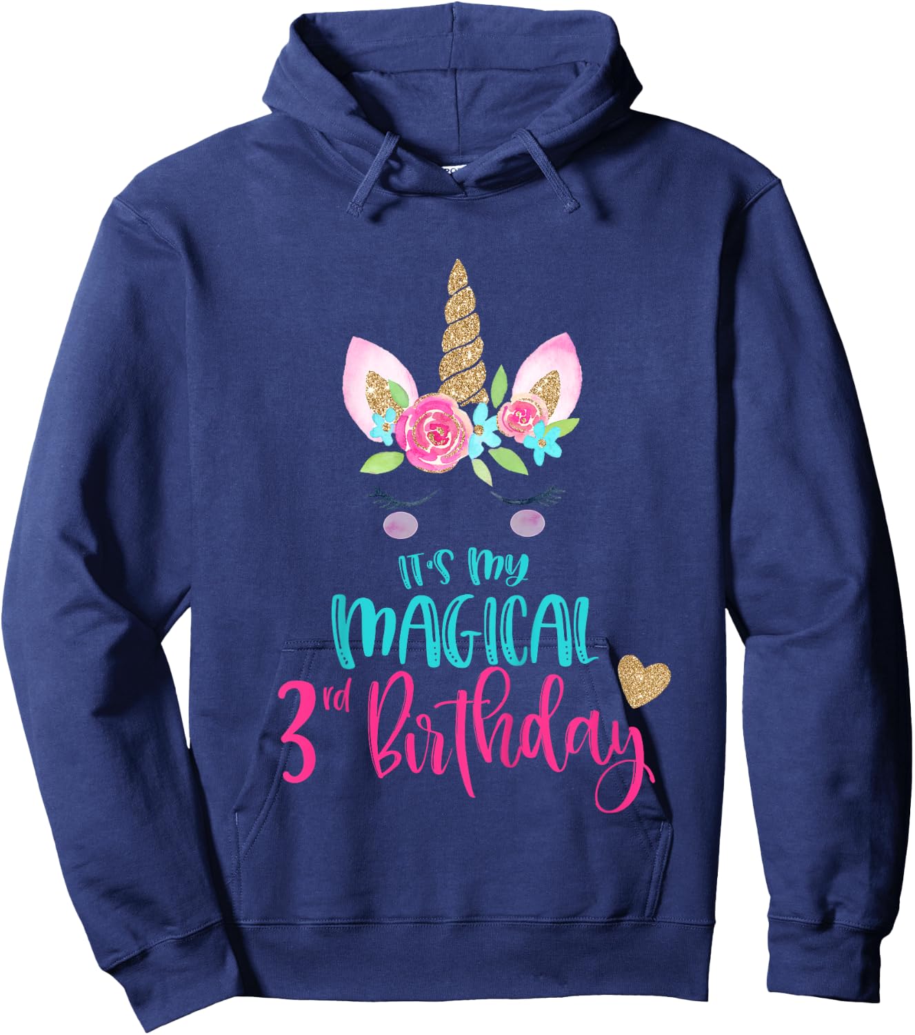 Kids Unicorn 3rd Birthday Party Shirt Girl 3 Years Old Hoodie - Hoodie | Navy