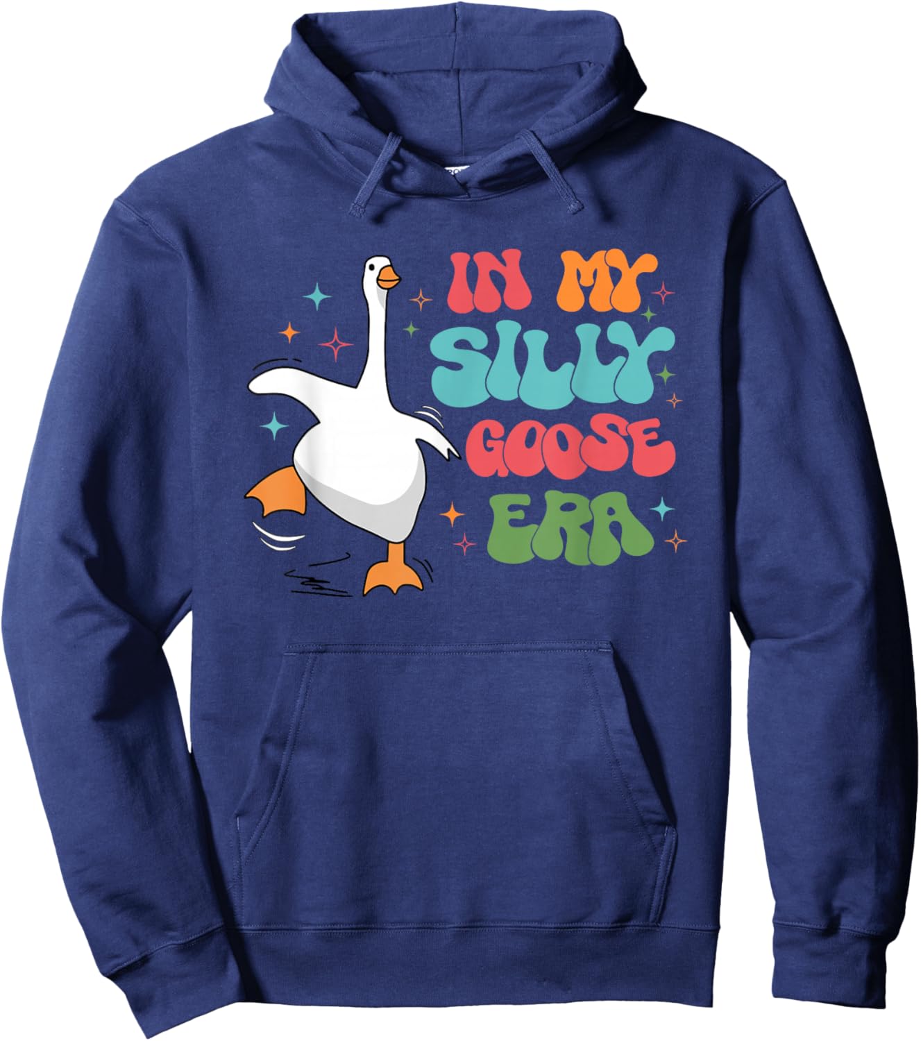 In My Silly Goose Era Retro Groovy Duck Saying Goose Meme Hoodie - Hoodie | Navy