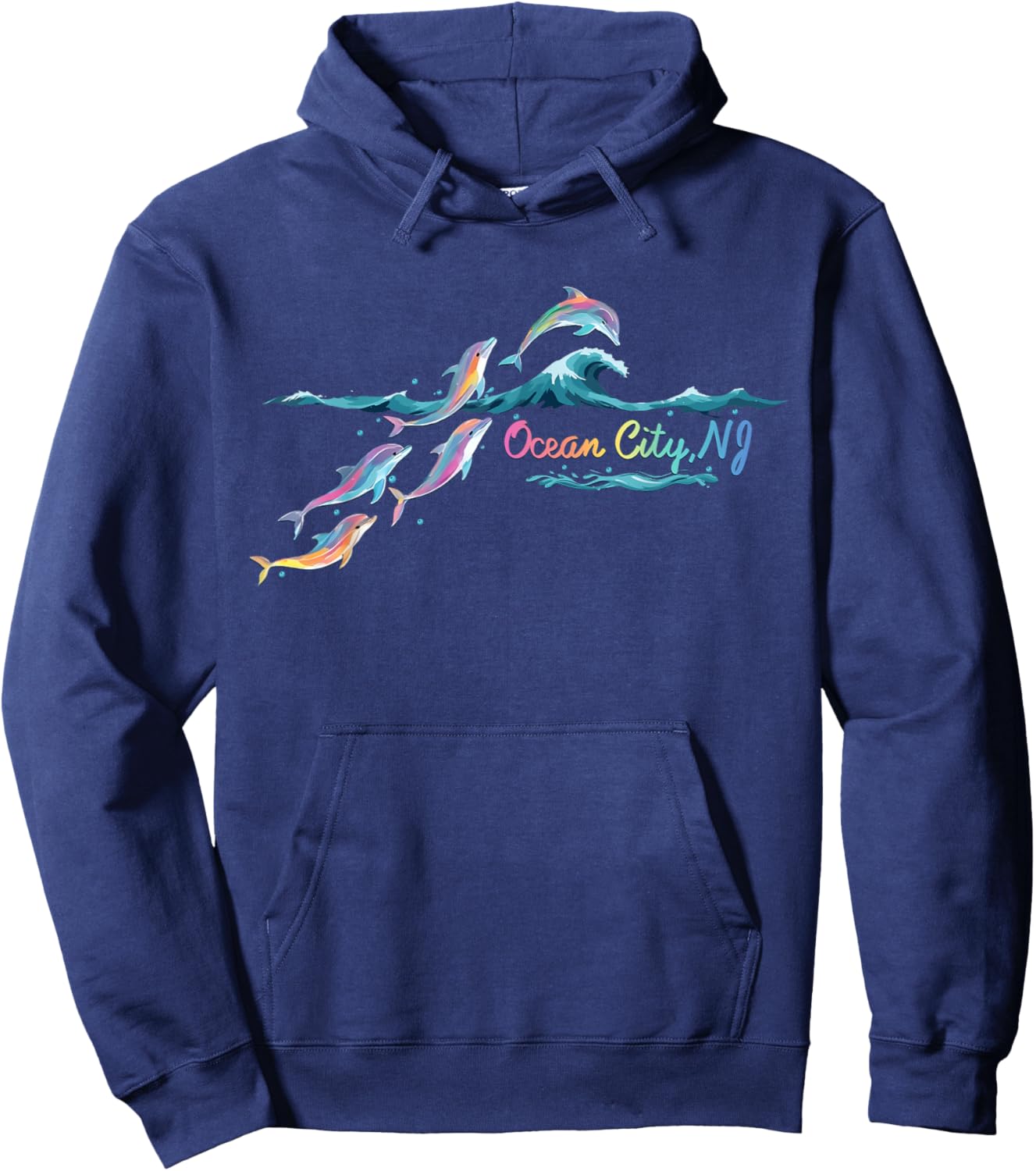 Ocean City NJ Colorful Dolphin Lover Beach Vacation Hoodie - Hoodie | Navy