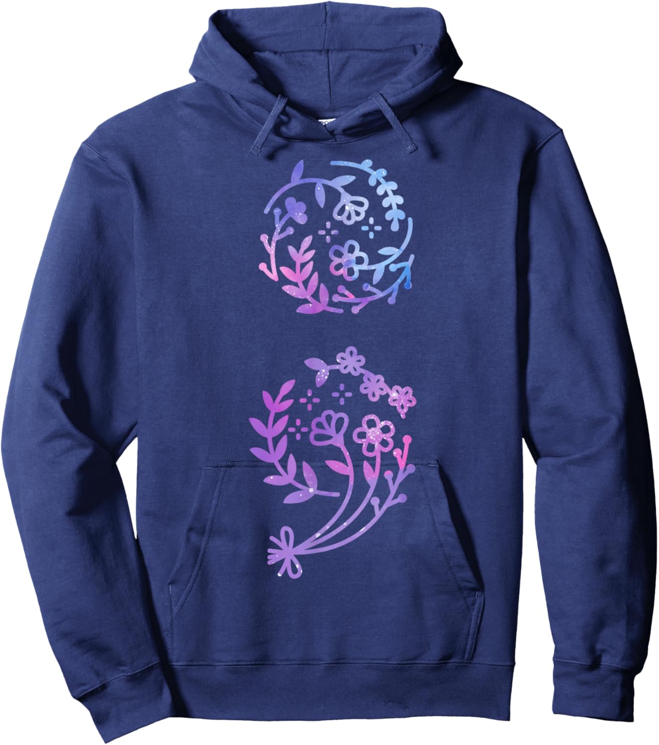 Semicolon Suicide Prevention Awareness Flower Teal Purple Hoodie - Hoodie | Navy