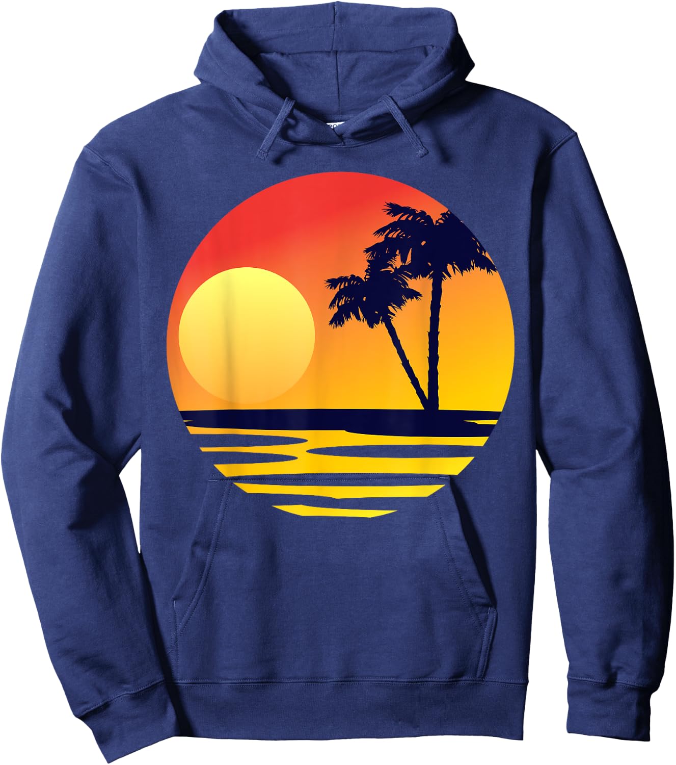 Sunset Beach Silhouette Tropical Palm Tree Sunny Lover Gift Hoodie - Hoodie | Navy