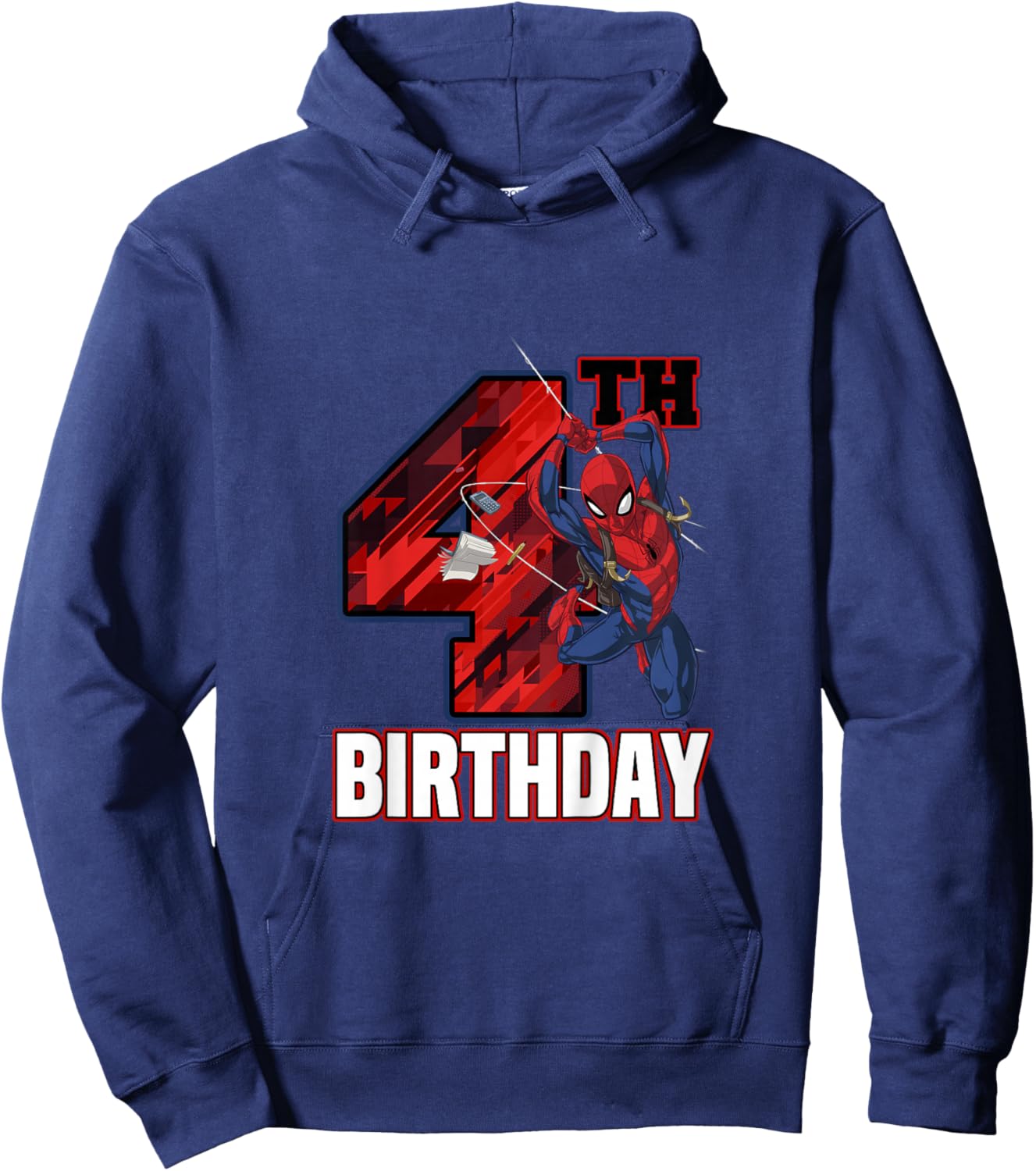 Kids Marvel Spider-Man Classic Epic Swinging 4th Birthday Hoodie - Hoodie | Navy