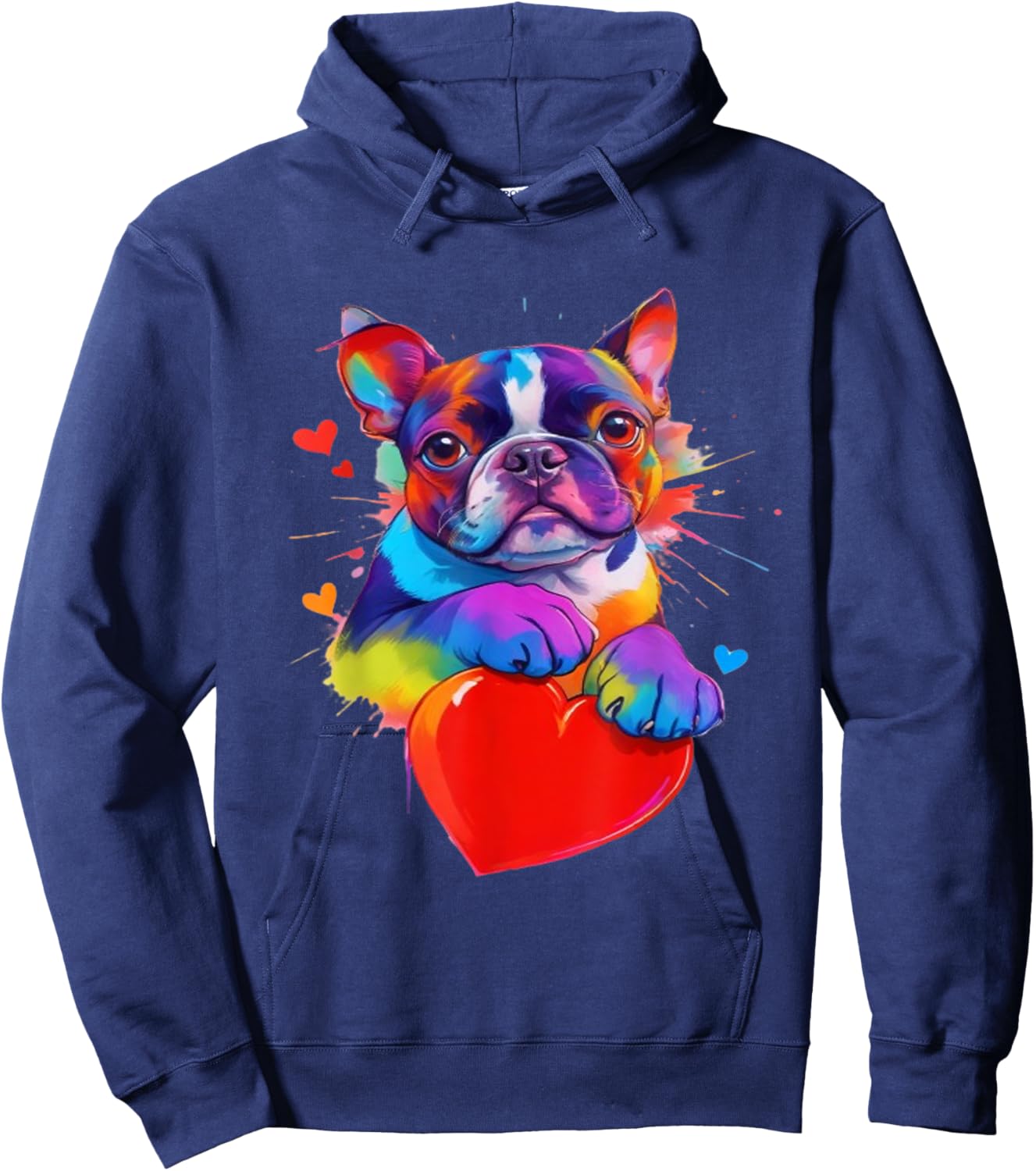 Boston Terrier Shirt - Colorful Boston Terrier Heart Graphic Hoodie - Hoodie | Navy