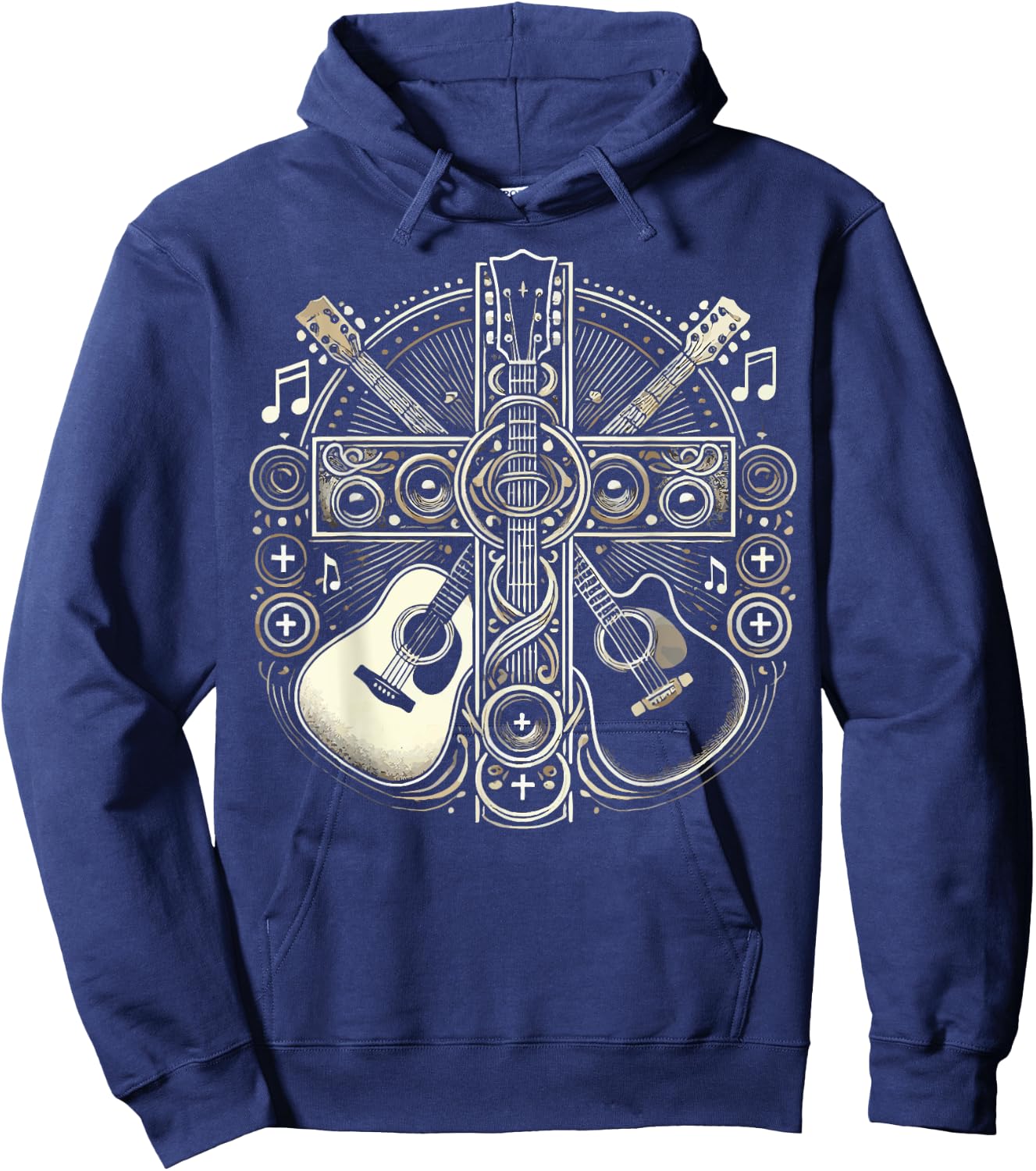 Acoustic Electric Guitar Cross Christian God Jesus Crucifix Hoodie - Hoodie | Navy
