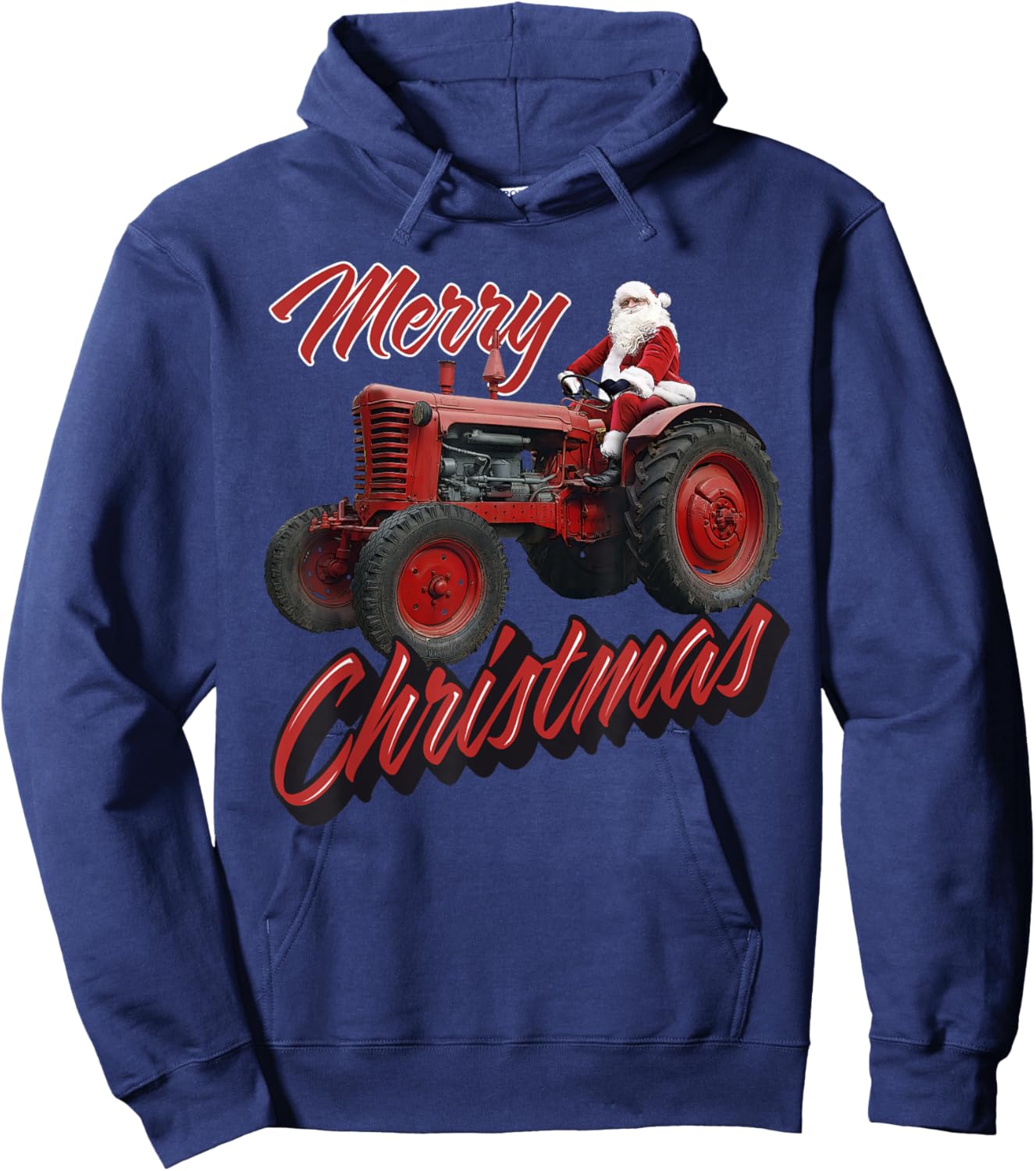 Merry Christmas Farm Tractor Santa Tractor Farmer Christmas Hoodie - Hoodie | Navy