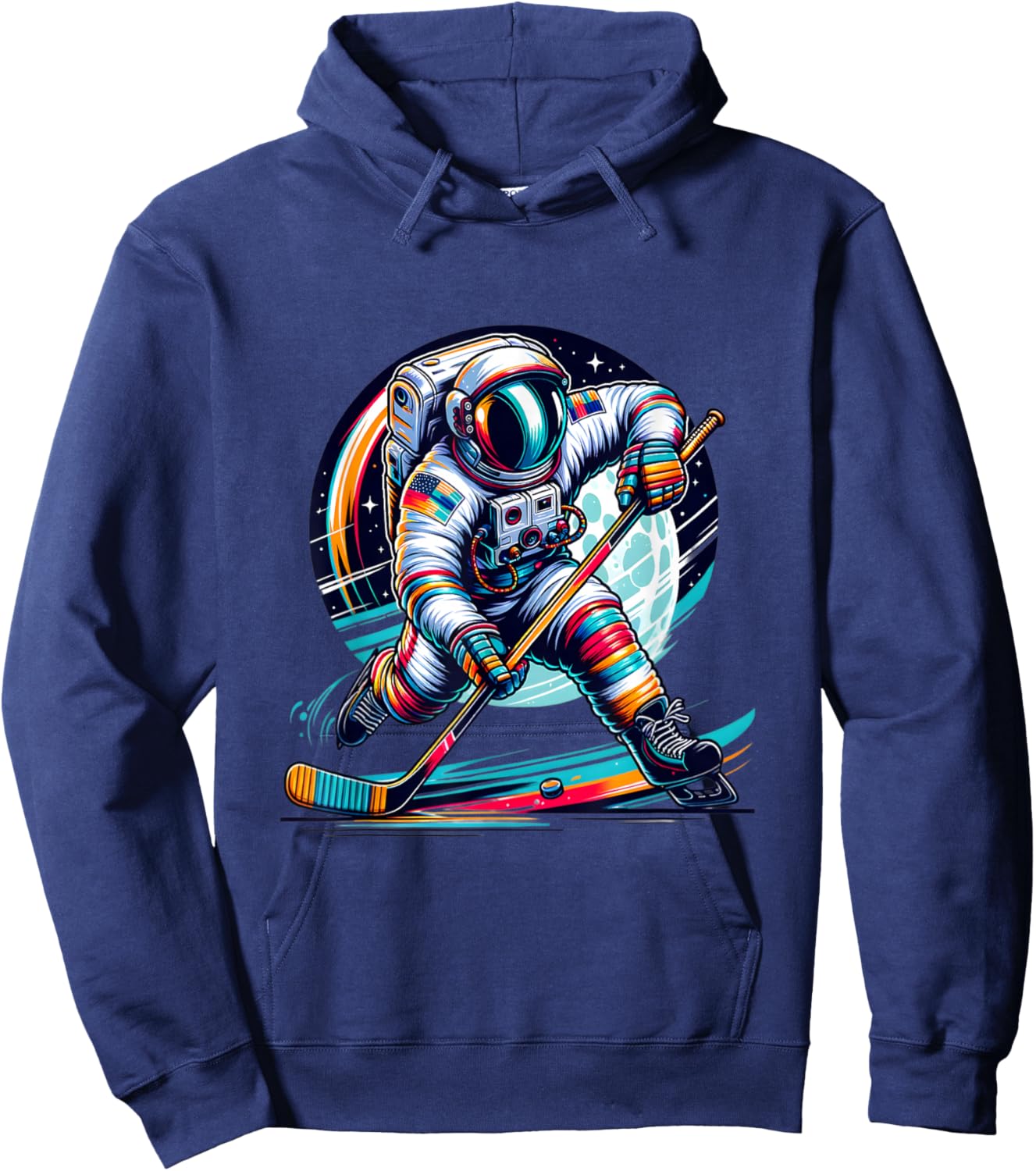 Ice Hockey Player Graphic Funny Astronaut Playing Ice Hockey Hoodie - Hoodie | Navy