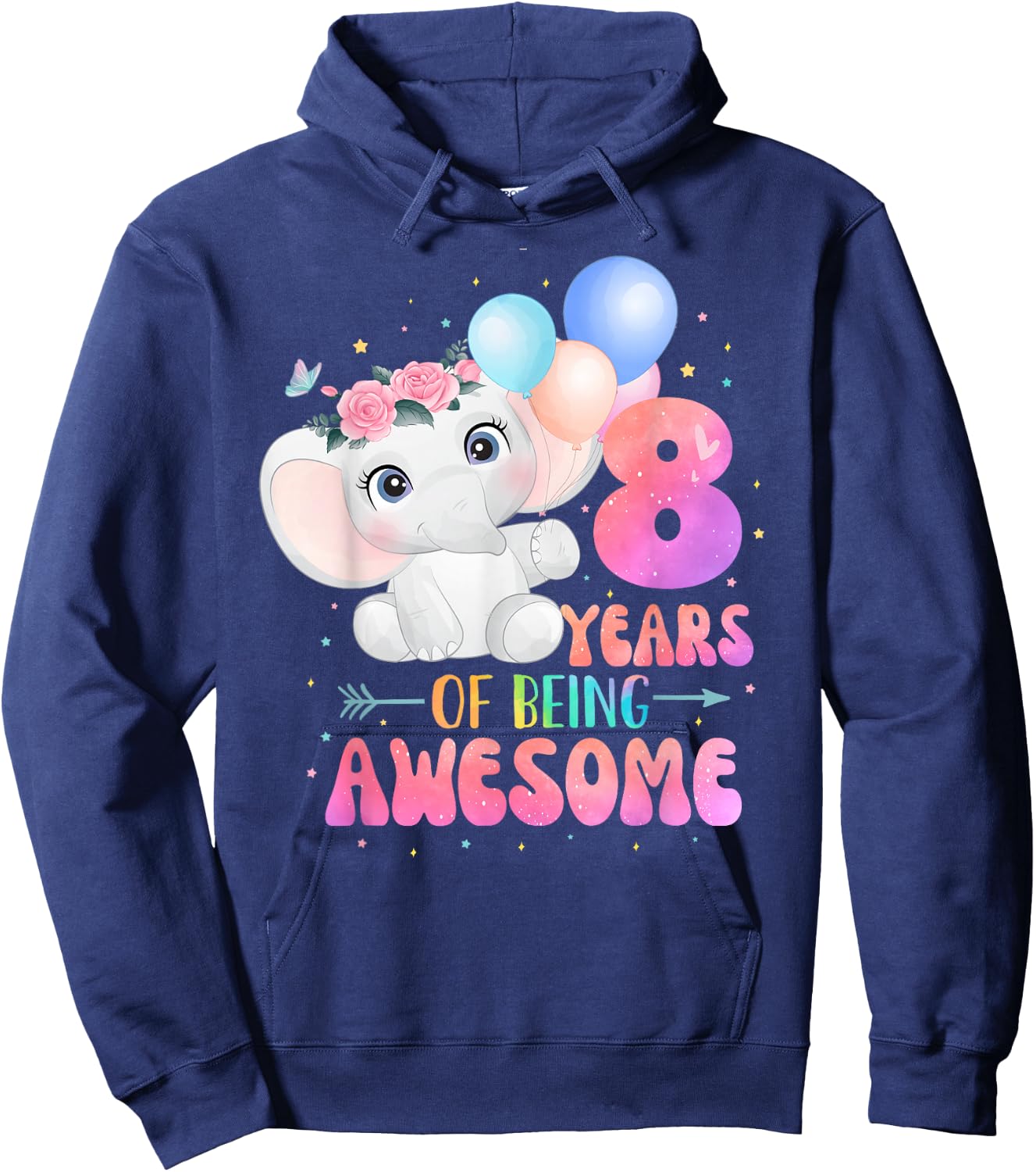 8 Years Of Being Awesome Cute Elephant 8th Birthday Girl Hoodie - Hoodie | Navy