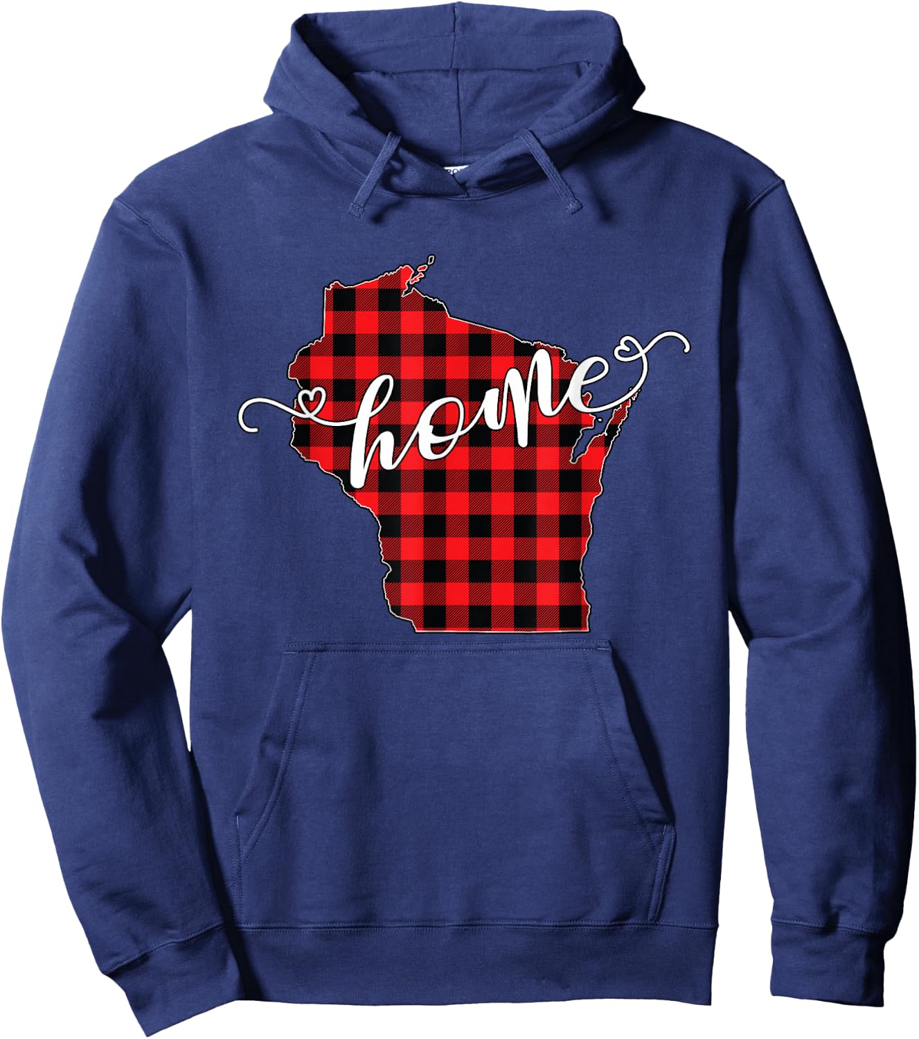Wisconsin WI State Outline Home Winter Red Buffalo Plaid Hoodie - Hoodie | Navy