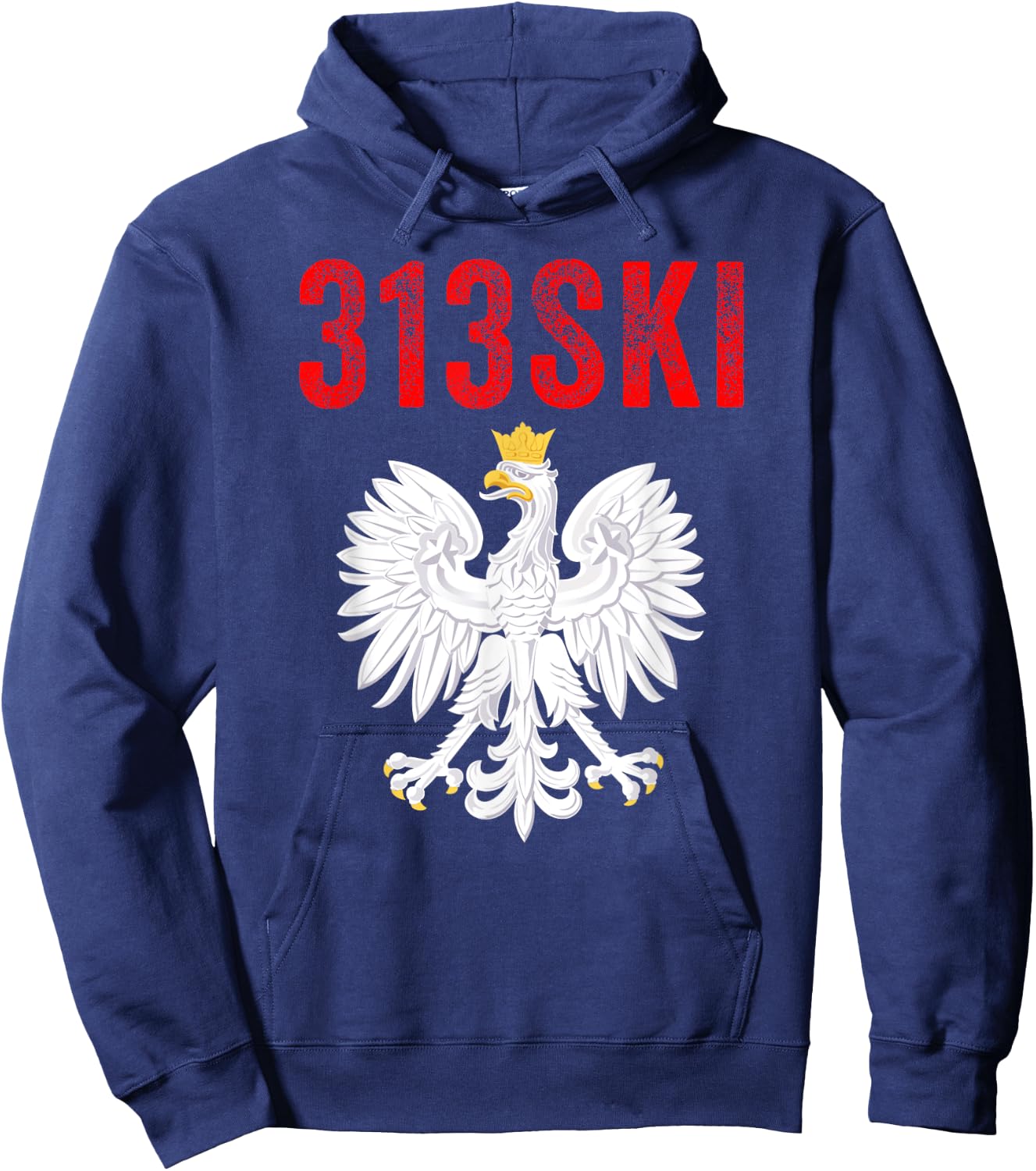 313SKI Detroit Michigan Area Code 313 Polska Polish Pride Hoodie - Hoodie | Navy