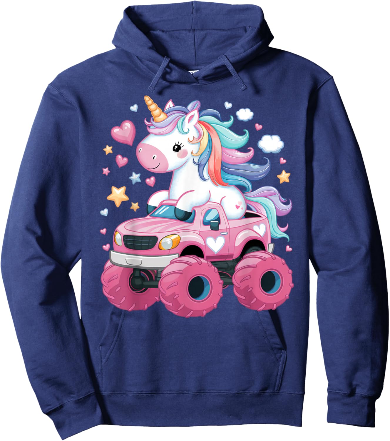Monster Truck Unicorn Birthday Party Girl Monster Truck Hoodie - Hoodie | Navy