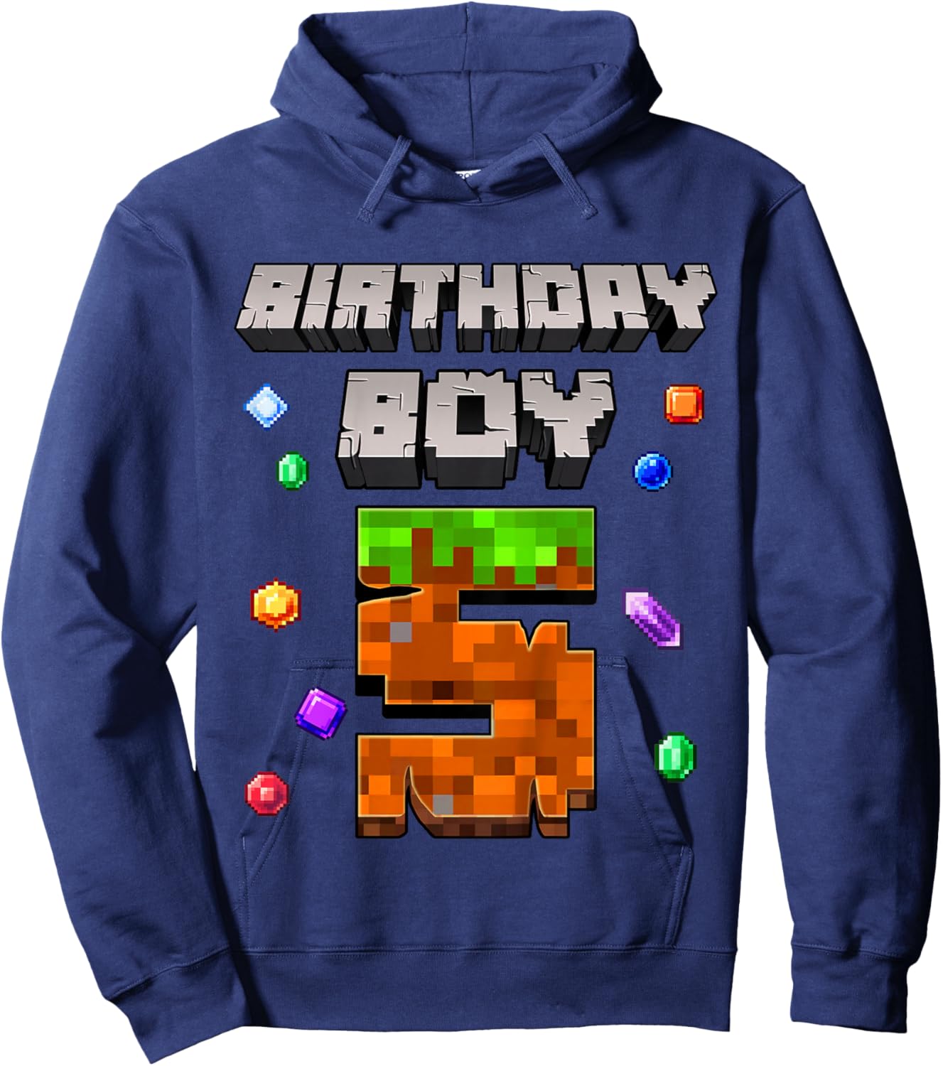 Kids 5th Birthday Boy 5 Video Gamer Pixel Number Five Bday Party Hoodie - Hoodie | Navy