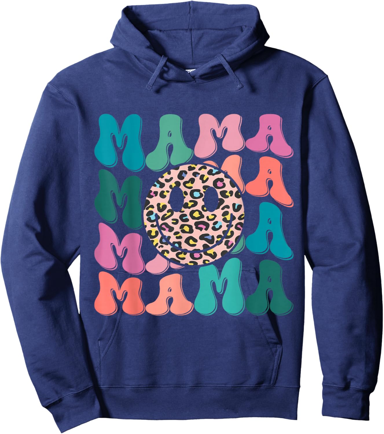 Retro Leopard Mama Groovy Face Trendy New Mom Hoodie - Hoodie | Navy