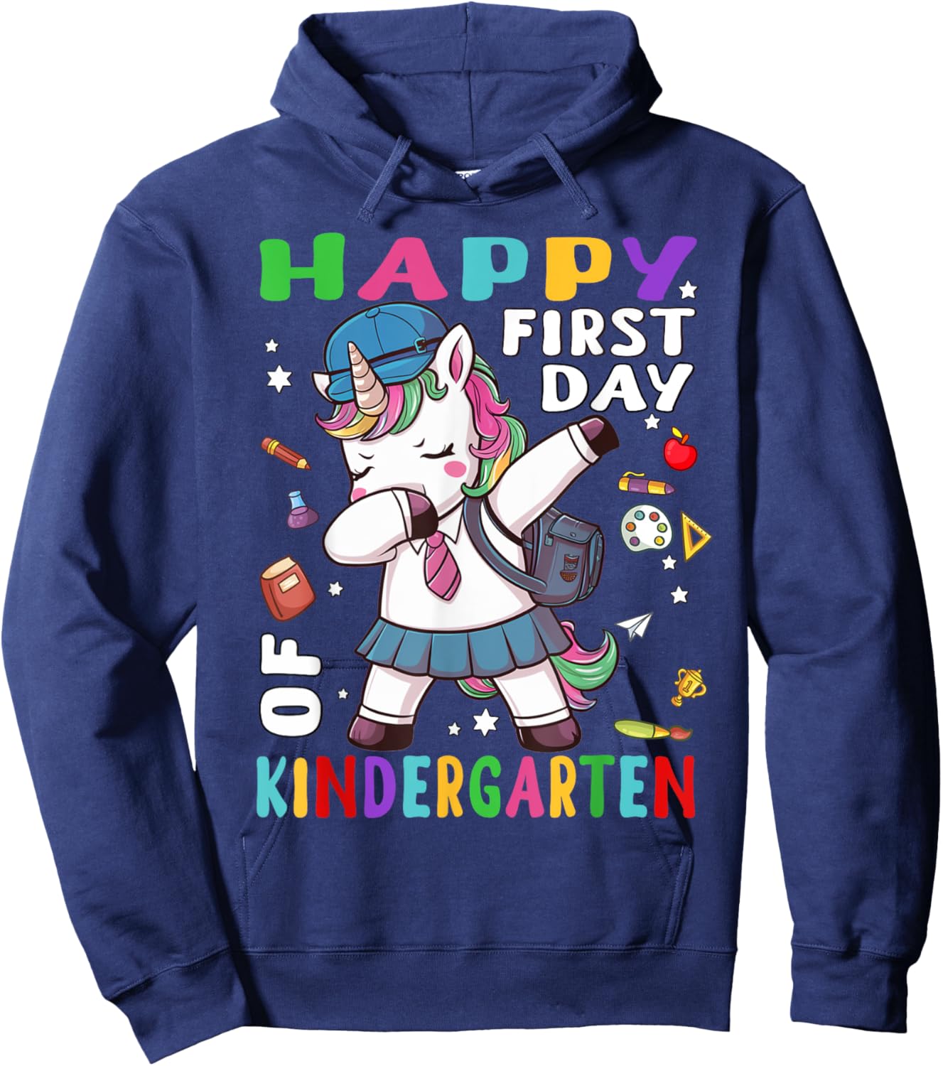 Happy 1st Day of Kindergarten Dabbing Unicorn Back to School Hoodie - Hoodie | Navy