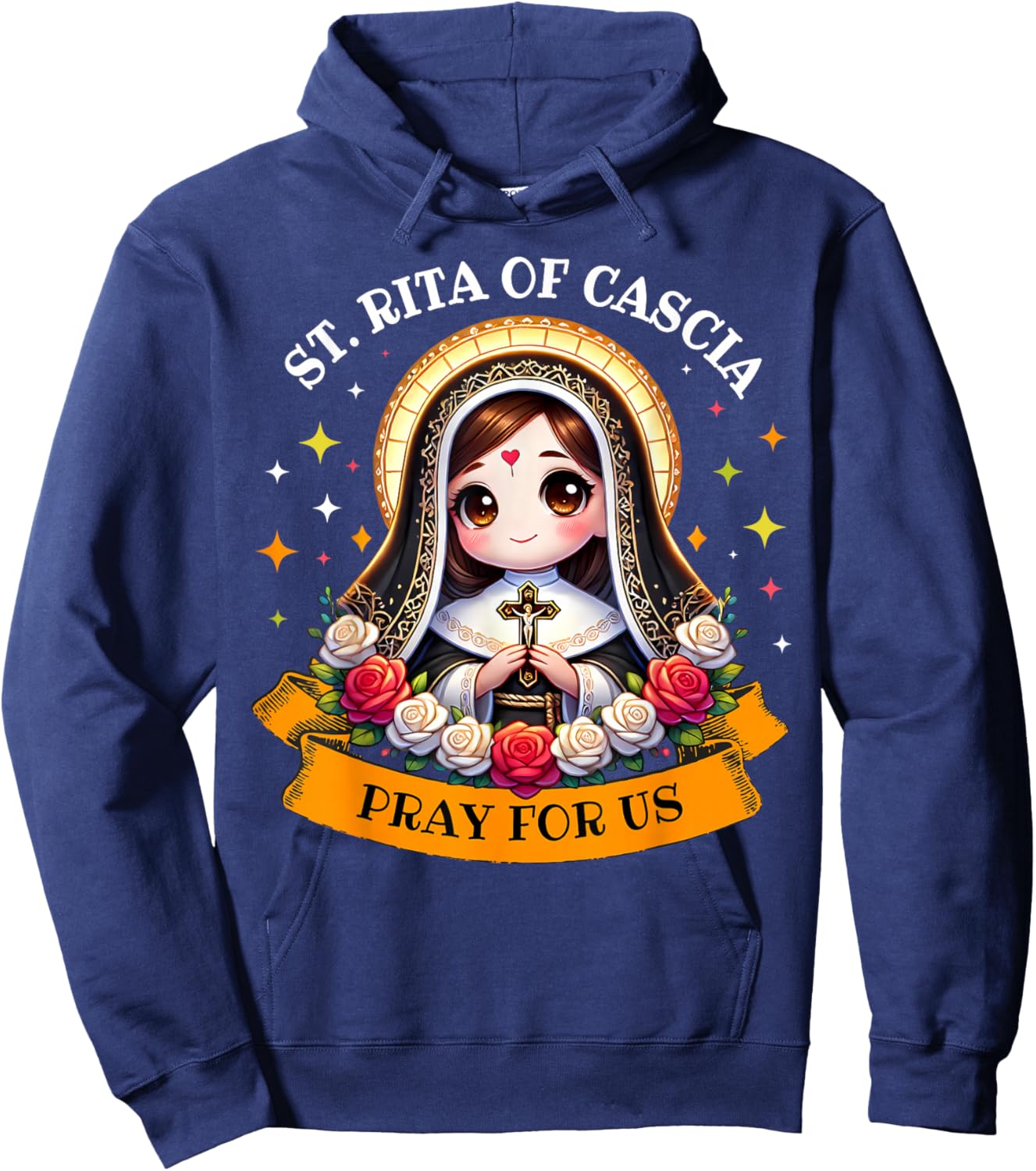 St Rita of Cascia Pray for Us Devotional Catholic for Kids Hoodie - Hoodie | Navy
