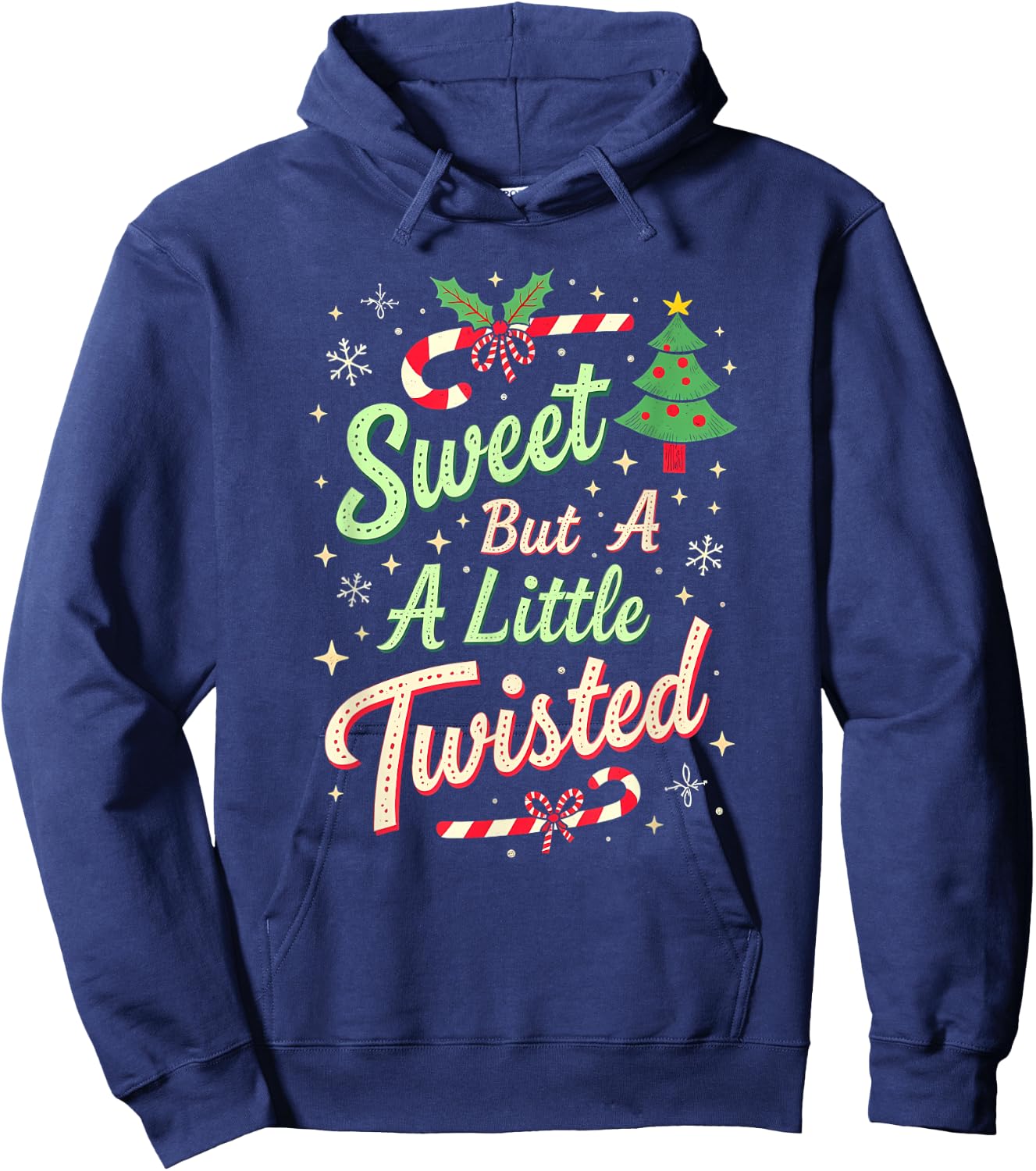 Sweet But Twisted Funny Christmas Candy Cane Xmas Hoodie - Hoodie | Navy
