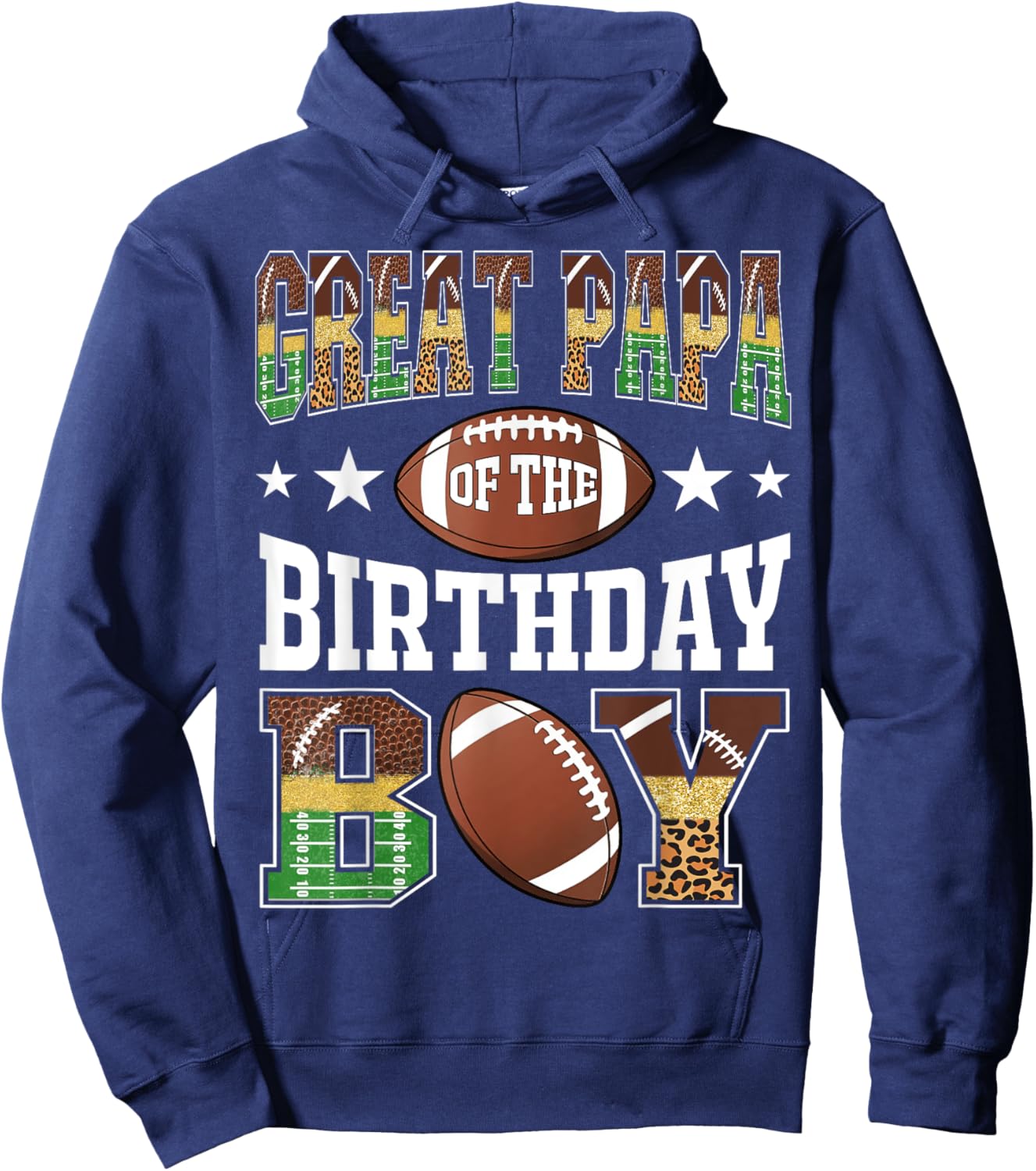 Great Papa Of The Birthday Boy Football Leopard Game Day Hoodie - Hoodie | Navy