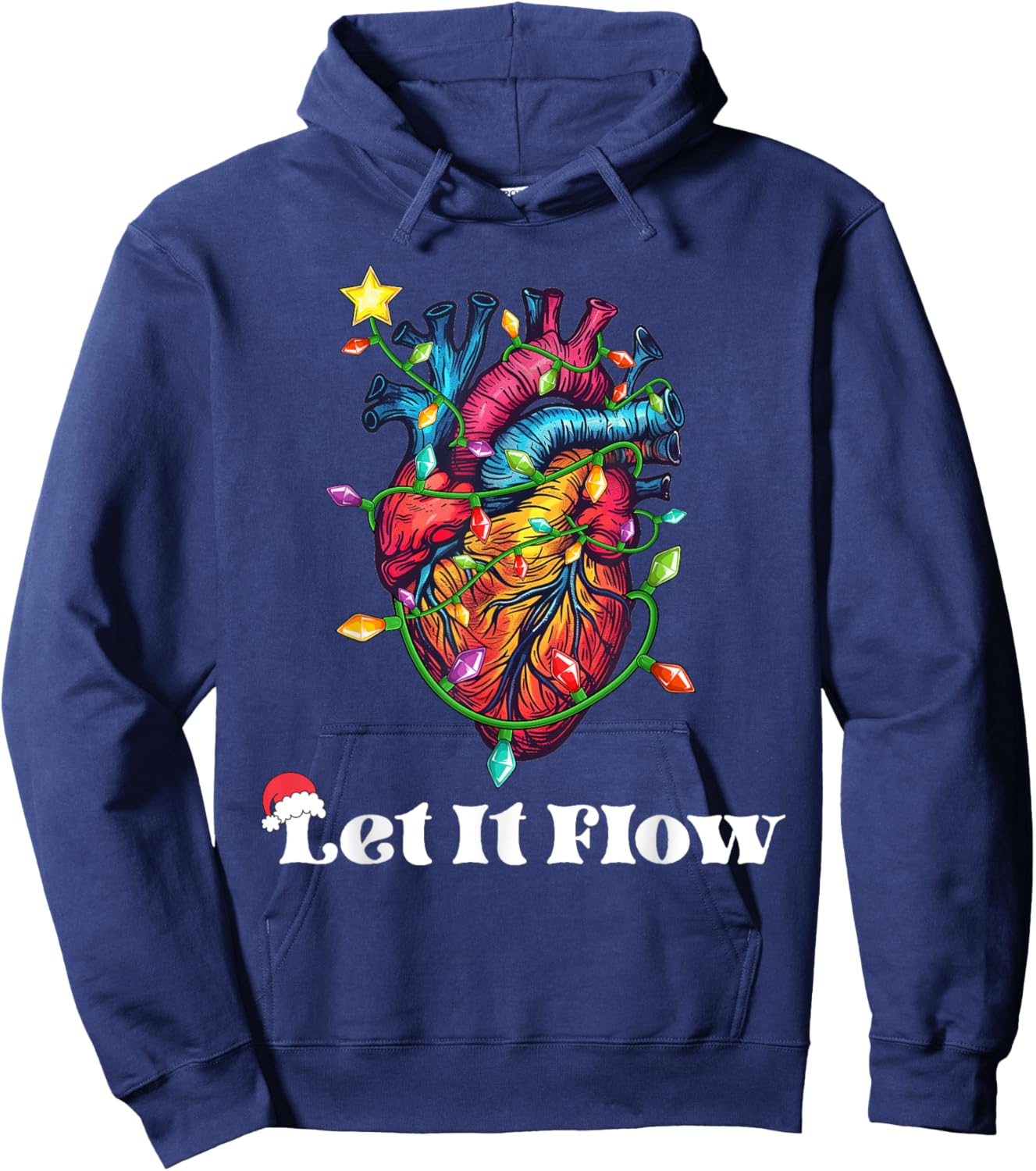 Funny Let It Flow Anatomy Heart Cardiac Nurse Santa Hat Xmas Hoodie - Hoodie | Navy