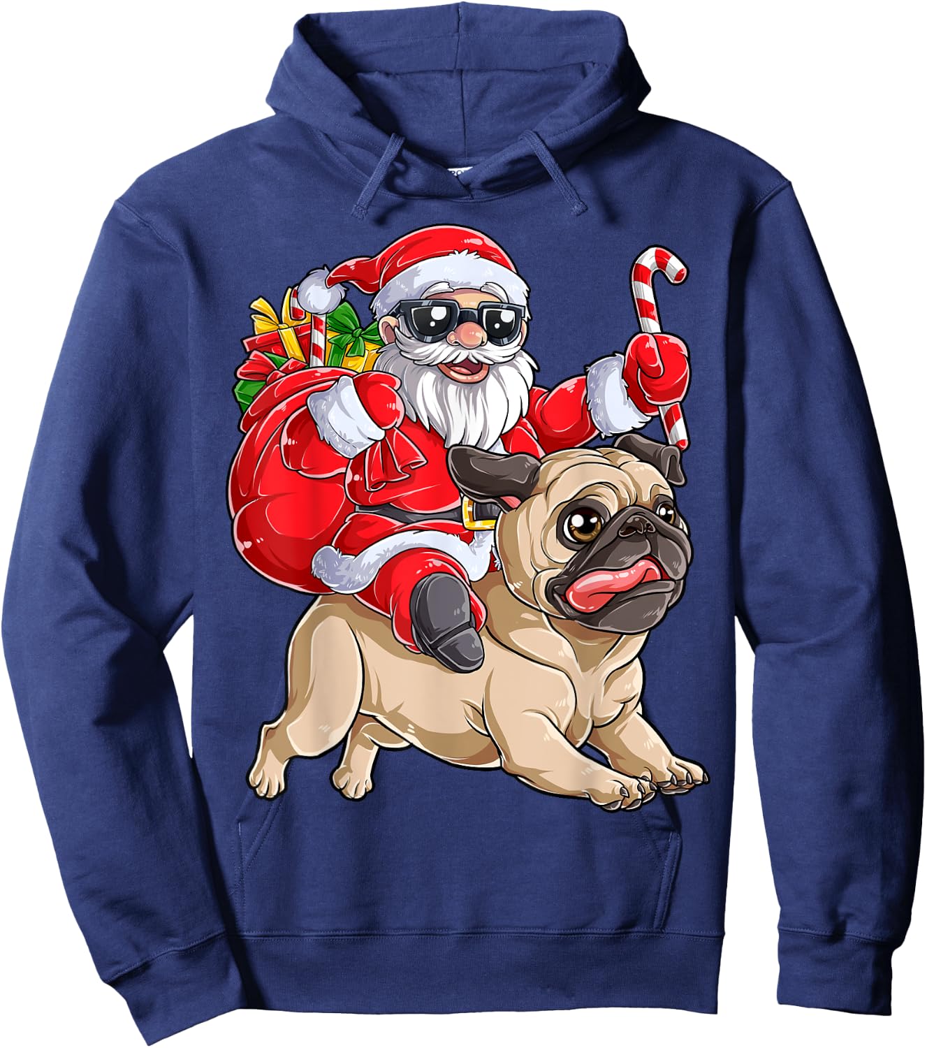 Christmas Santa Claus Riding Pug Xmas Boys Men Pugmas Dog Hoodie - Hoodie | Navy