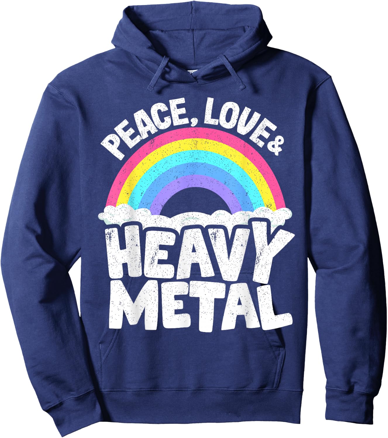 Punk Kids Band Metal Rainbow Retro Peace Love & Heavy Metal Hoodie - Hoodie | Navy