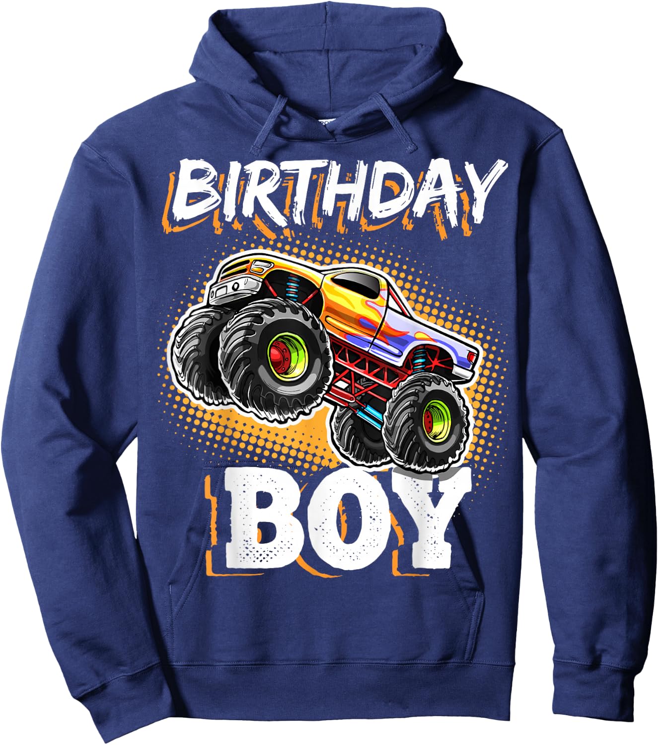 Birthday Boy Monster Truck Birthday Party Gift Boys Kids Hoodie - Hoodie | Navy